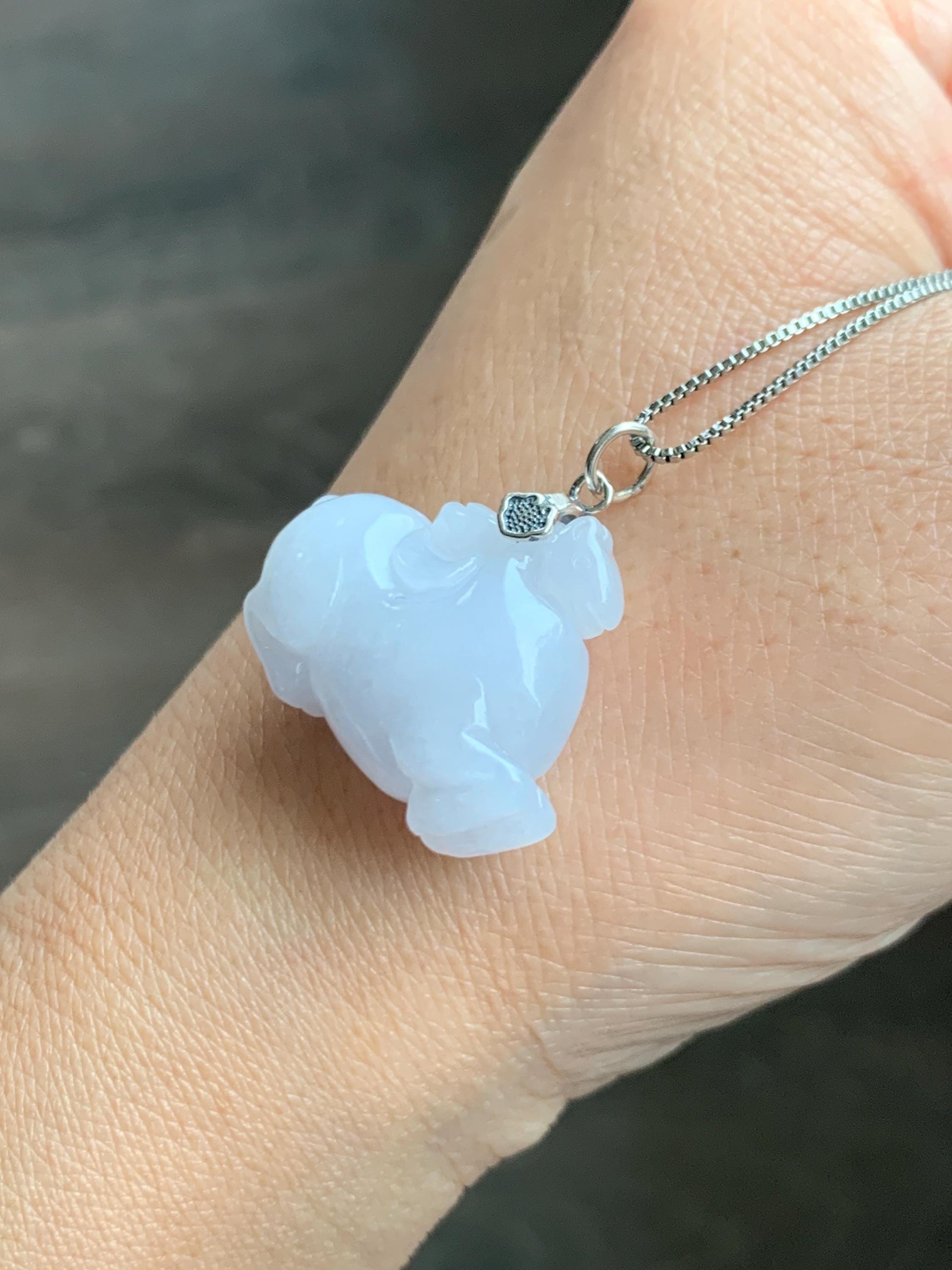 Natural Grade A Icy Translucent Gelatinous Icy White Jade Jadeite Carved Tang Horse Pendant Sterling Silver 10g 天然冰细糯淡紫底翡翠唐马银镶吊坠 TMZ160