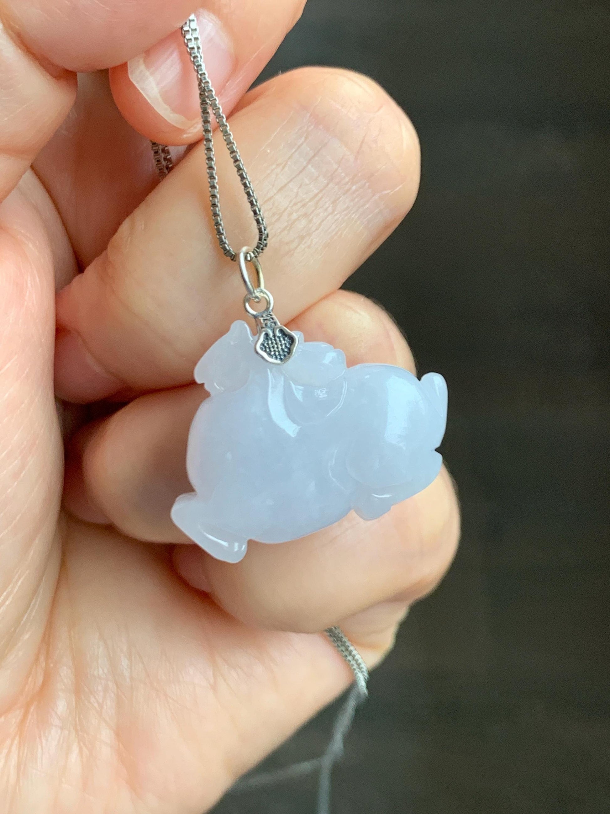 Natural Grade A Icy Translucent Gelatinous Icy White Jade Jadeite Carved Tang Horse Pendant Sterling Silver 10g 天然冰细糯淡紫底翡翠唐马银镶吊坠 TMZ160