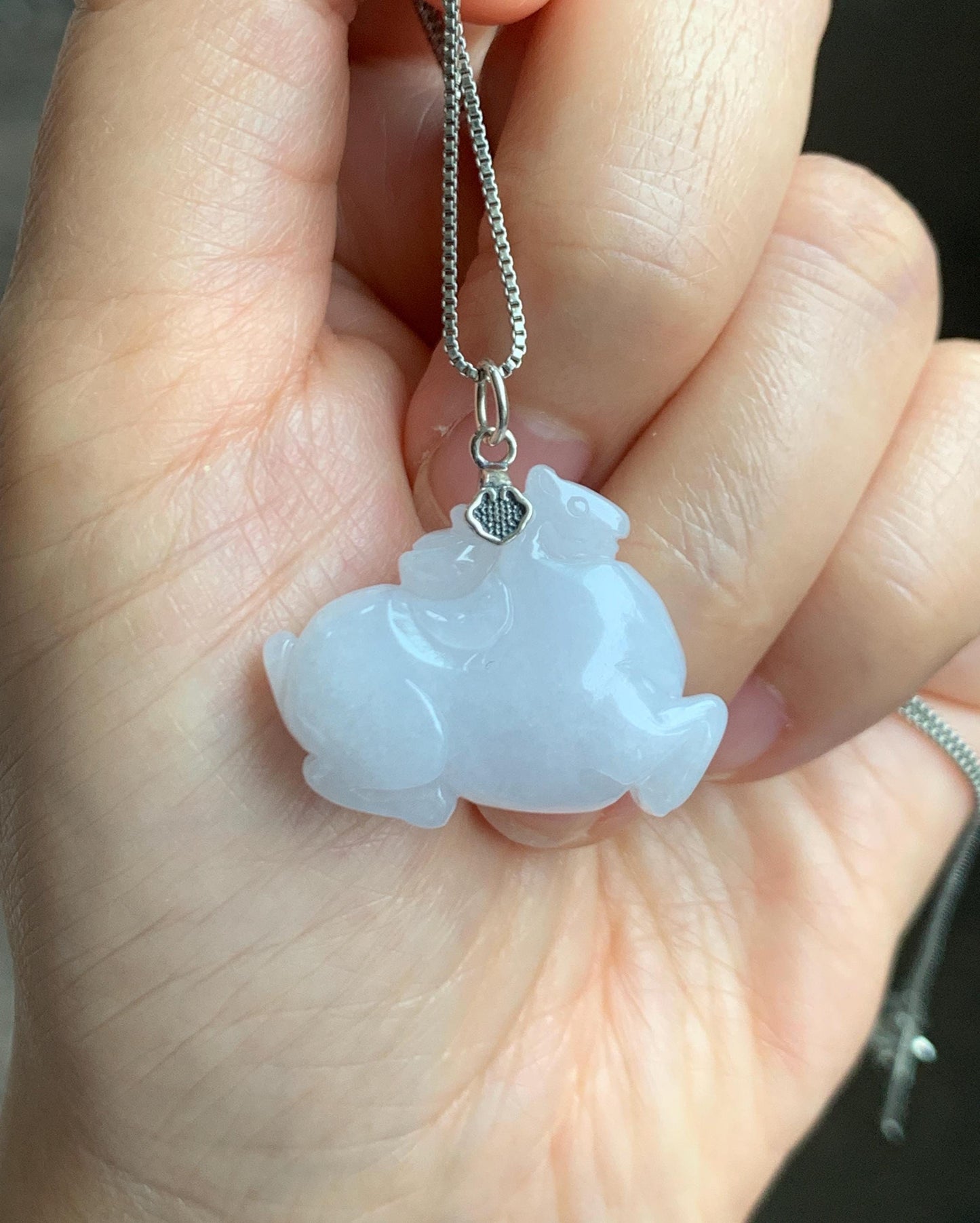 Natural Grade A Icy Translucent Gelatinous Icy White Jade Jadeite Carved Tang Horse Pendant Sterling Silver 10g 天然冰细糯淡紫底翡翠唐马银镶吊坠 TMZ160