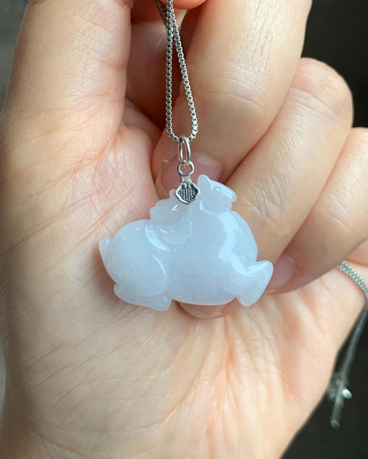 Natural Grade A Icy Translucent Gelatinous Icy White Jade Jadeite Carved Tang Horse Pendant Sterling Silver 10g 天然冰细糯淡紫底翡翠唐马银镶吊坠 TMZ160