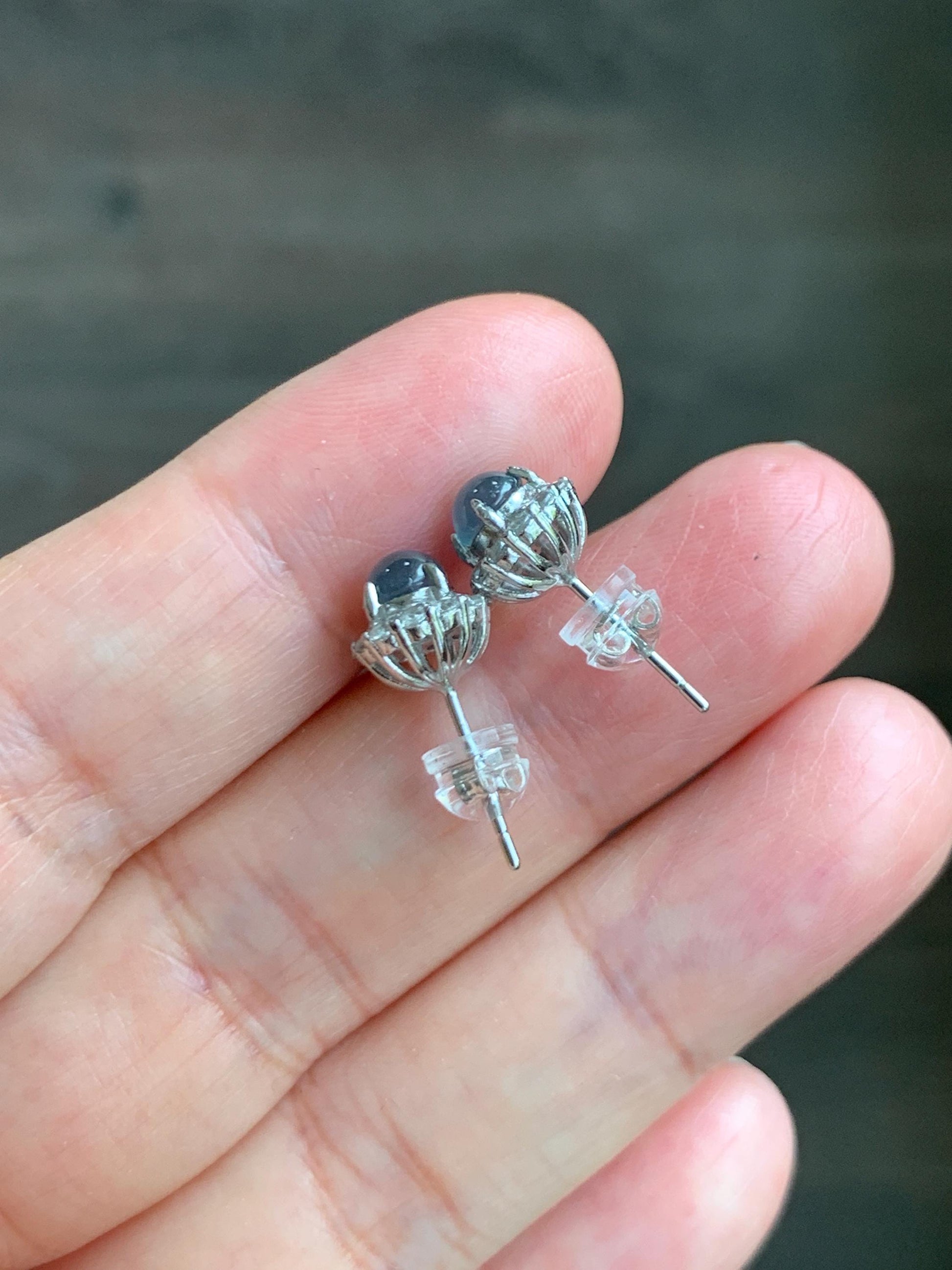 Natural grade A Guatemalan Icy Highly Translucent Light Teal Blue Jade Jadeite Halo Style Stud Earrings Sterling Silver 天然冰危蓝翡翠银镶耳钉 XLE66