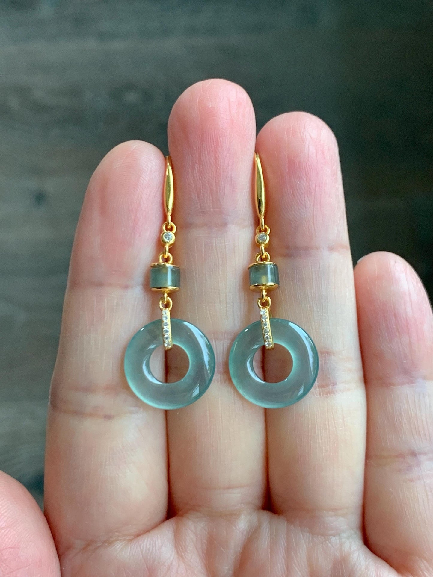Natural Grade A Guatemalan Icy Highly Translucent Teal Green Jade Jadeite Ping An Kou Donut Earrings Sterling Silver 天然冰危浅蓝绿翡翠平安扣耳钩 PAD220A