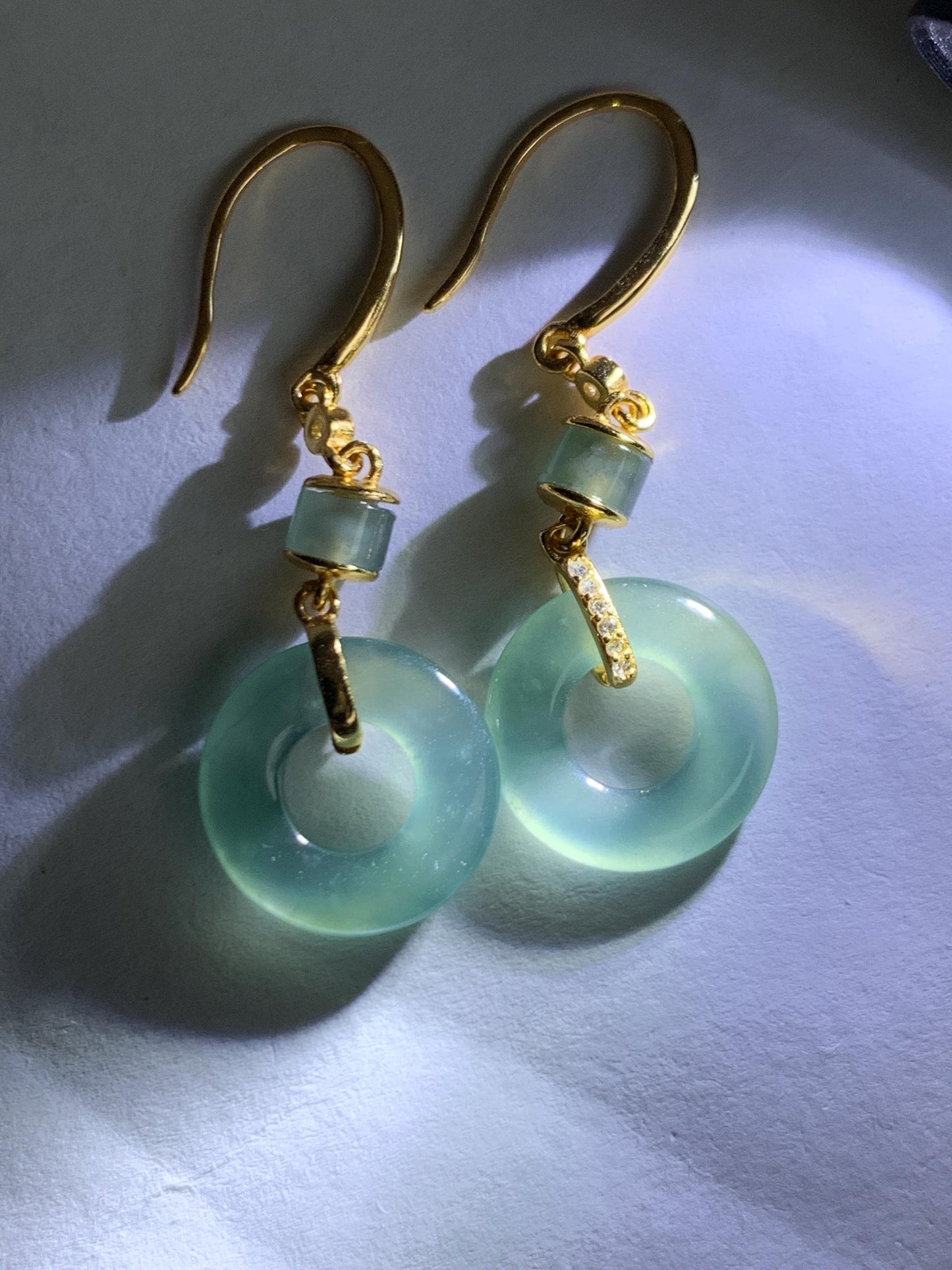 Natural Grade A Guatemalan Icy Highly Translucent Teal Green Jade Jadeite Ping An Kou Donut Earrings Sterling Silver 天然冰危浅蓝绿翡翠平安扣耳钩 PAD220A