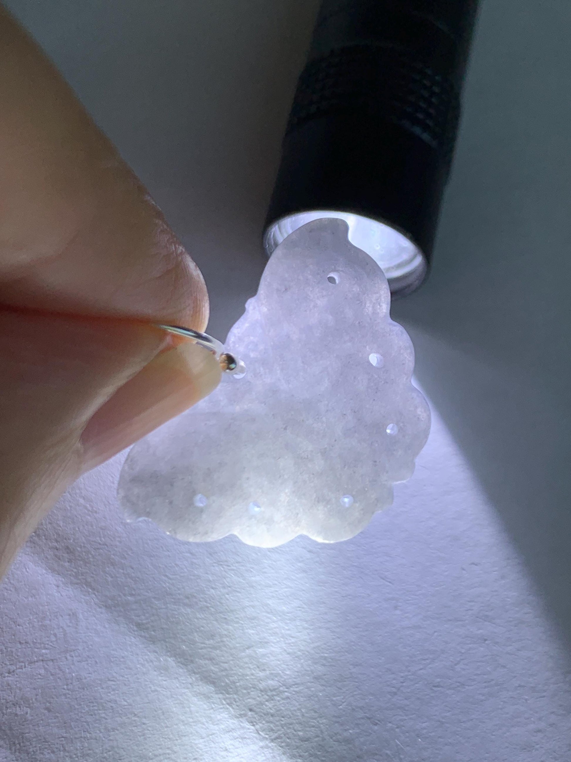 Natural Grade A Icy Translucent Light Gray Wuji Jade Jadeite Butterfly Dangle Earrings Openwork Engraved Sterling Silver 天然冰乌鸡翡翠仿古雕蝴蝶银耳钩 WJD