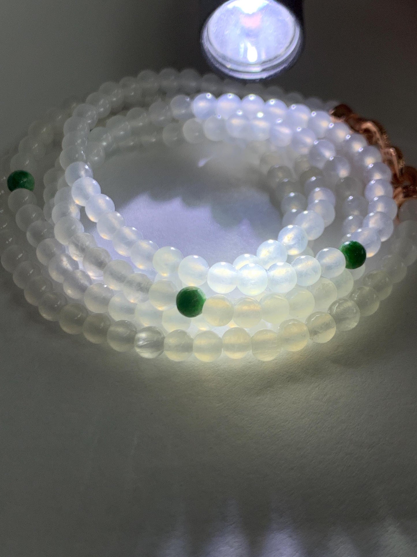 Certified Grade A Natural Icy Highly Translucent White & Green Jade Jadeite Round Beads Beaded Necklace 3.7mm 25” 15.5g 天然高冰起光翡翠圆珠长串项链 736