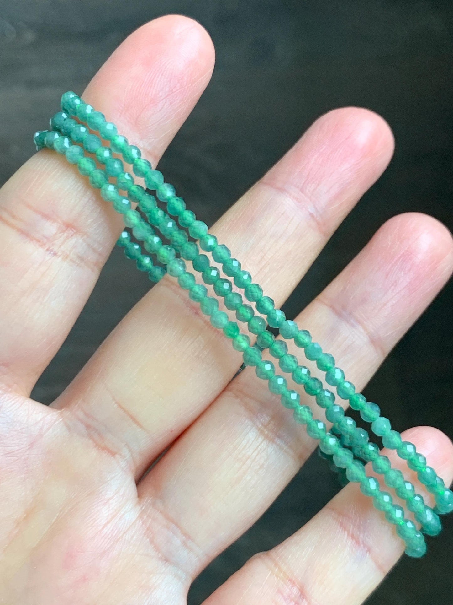 Natural Grade A Guatemalan Icy Translucent Light Teal Faceted Jadeite Beads Beaded Necklace Sterling Silver 2.8mm 22” 天然冰危淡蓝翡翠切割珠项链 XMQ330A