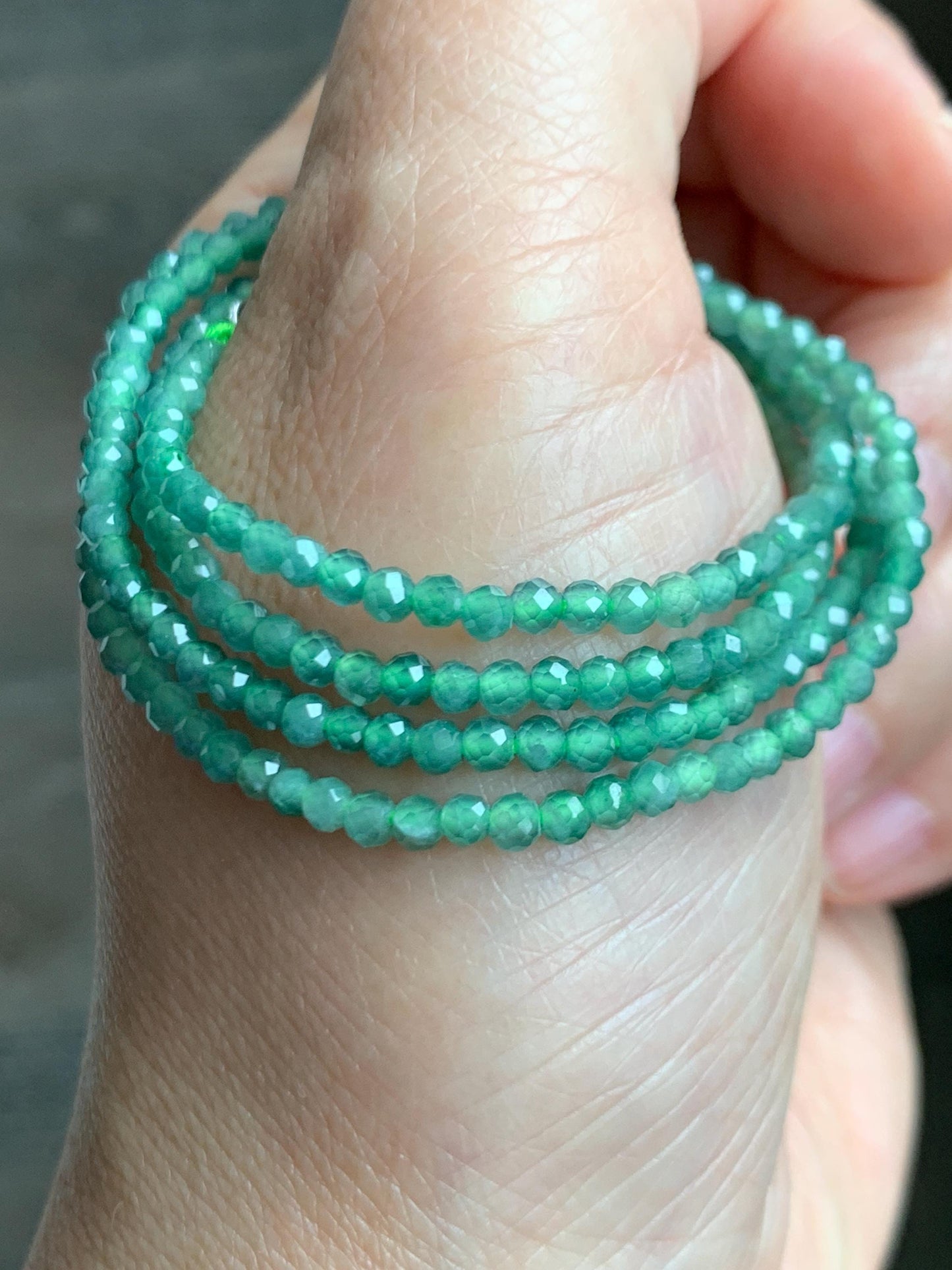 Natural Grade A Guatemalan Icy Translucent Light Teal Faceted Jadeite Beads Beaded Necklace Sterling Silver 2.8mm 22” 天然冰危淡蓝翡翠切割珠项链 XMQ330A