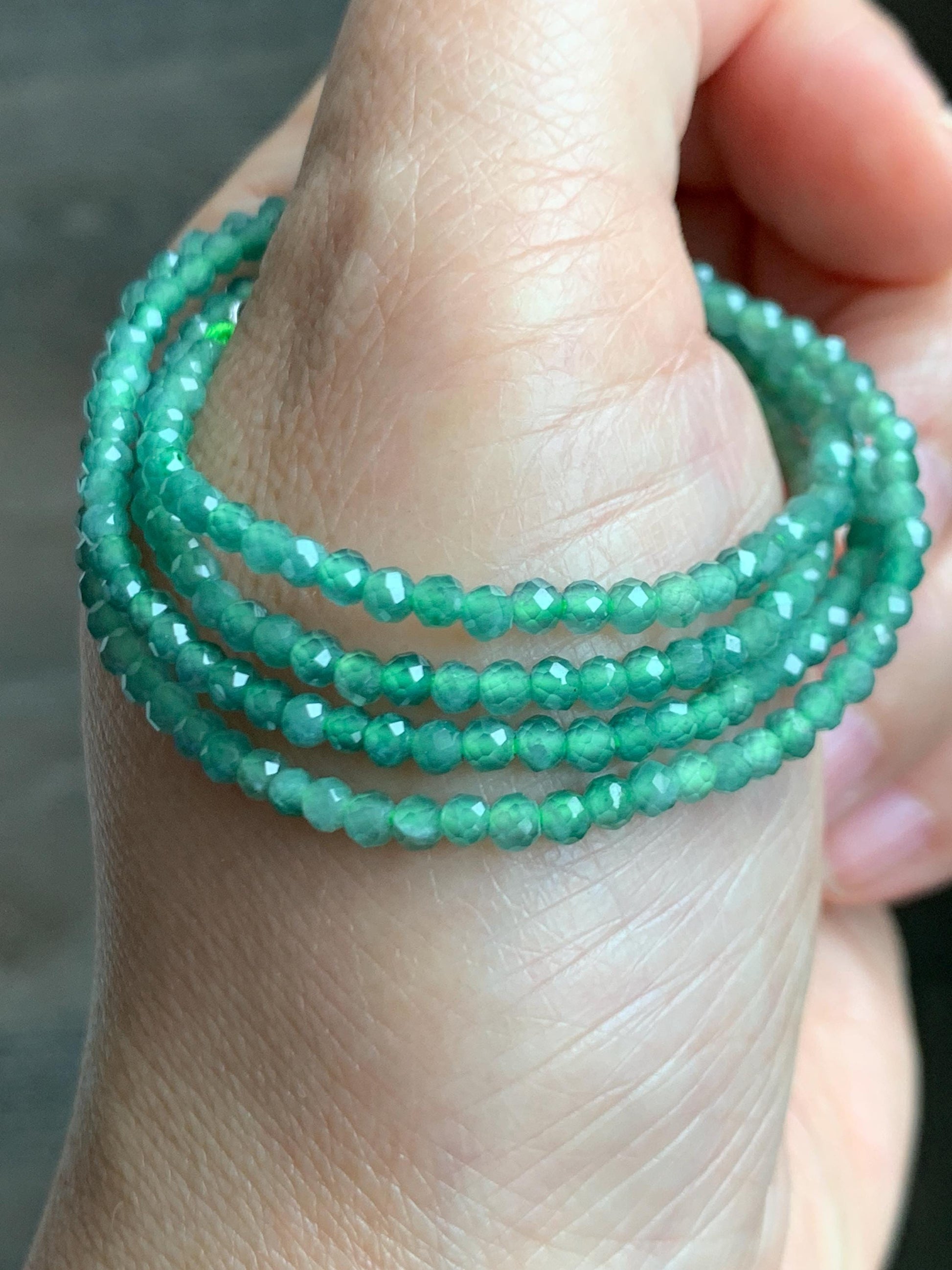 Natural Grade A Guatemalan Icy Translucent Light Teal Faceted Jadeite Beads Beaded Necklace Sterling Silver 2.8mm 22” 天然冰危淡蓝翡翠切割珠项链 XMQ330A