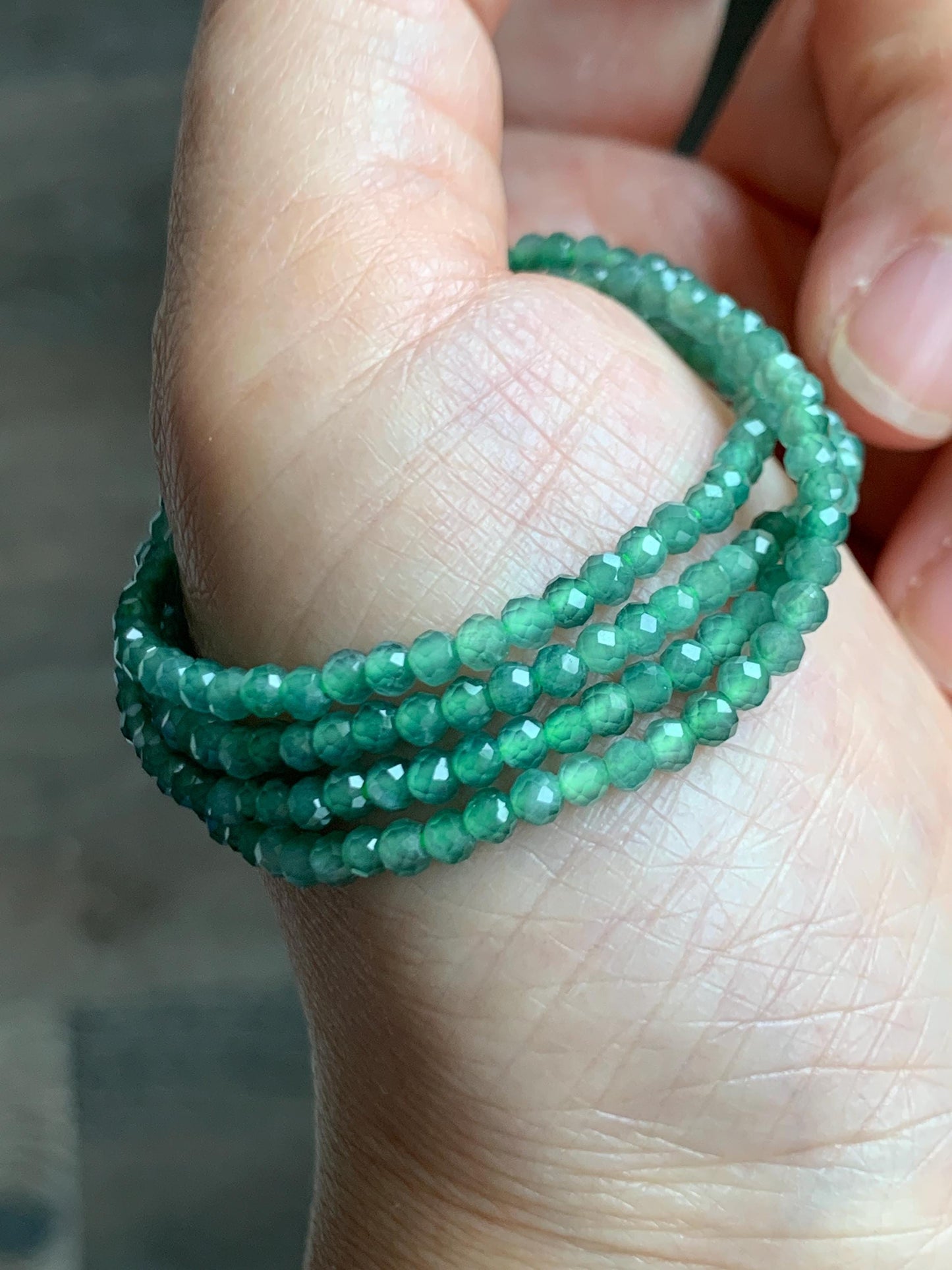 Natural Grade A Guatemalan Icy Translucent Light Teal Faceted Jadeite Beads Beaded Necklace Sterling Silver 2.8mm 22” 天然冰危淡蓝翡翠切割珠项链 XMQ330A