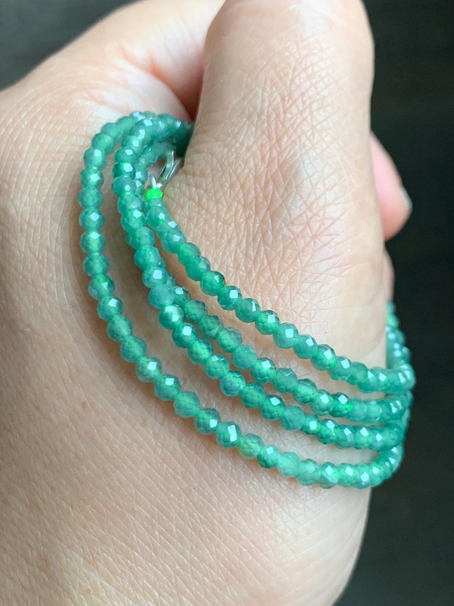 Natural Grade A Guatemalan Icy Translucent Light Teal Faceted Jadeite Beads Beaded Necklace Sterling Silver 2.8mm 22” 天然冰危淡蓝翡翠切割珠项链 XMQ330A