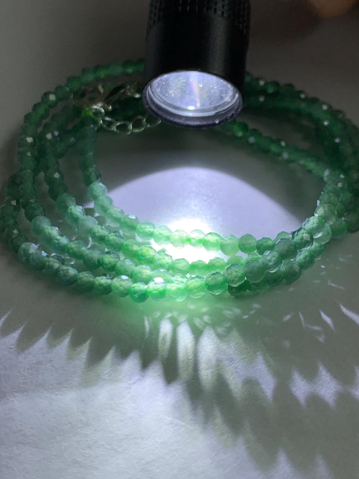 Natural Grade A Guatemalan Icy Translucent Light Teal Faceted Jadeite Beads Beaded Necklace Sterling Silver 2.8mm 22” 天然冰危淡蓝翡翠切割珠项链 XMQ330A