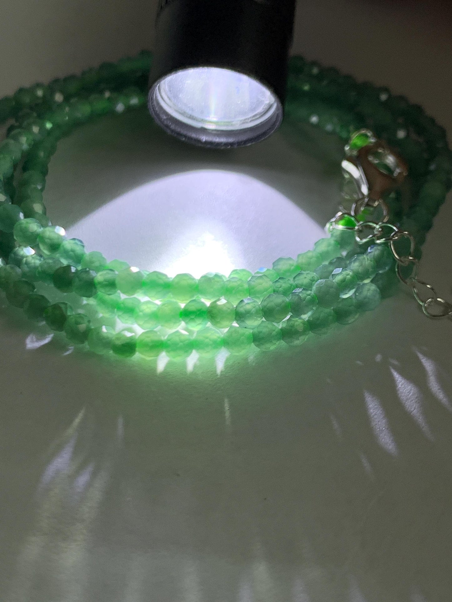 Natural Grade A Guatemalan Icy Translucent Light Teal Faceted Jadeite Beads Beaded Necklace Sterling Silver 2.8mm 22” 天然冰危淡蓝翡翠切割珠项链 XMQ330A