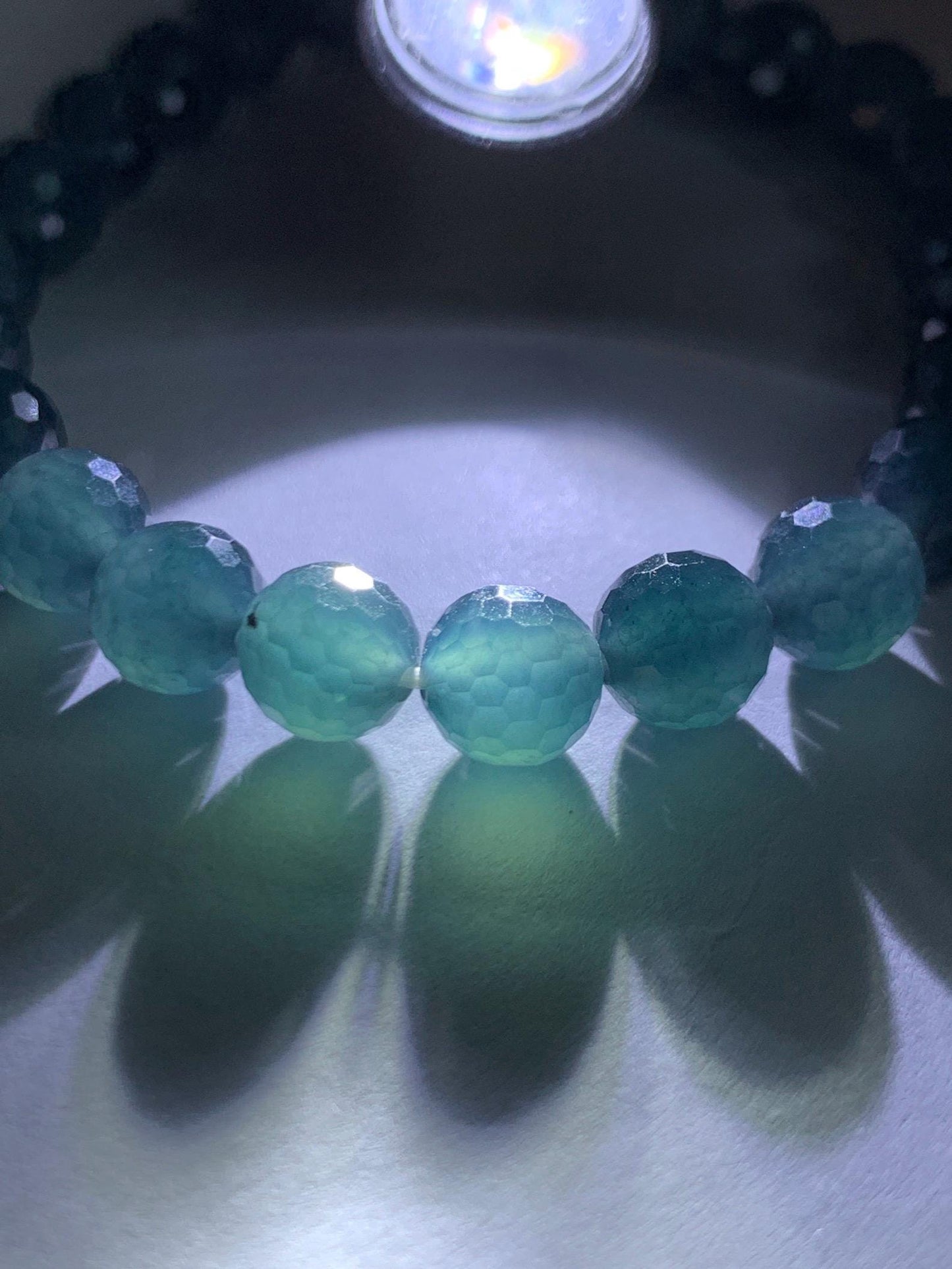 Certified Natural Grade A Guatemalan Icy Translucent Dark Teal Blue Faceted Jade Jadeite Beaded Bracelet 7.6mm 7” 17.4g 天然冰危蓝翡翠切割面圆珠手串 277