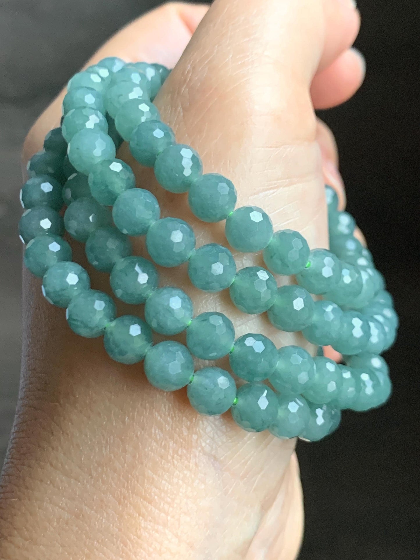 Natural Grade A Guatemalan Icy Translucent Dusty Teal Faceted Jade Jadeite Beads Beaded Necklace 6.6mm 27” 52g 天然冰危蓝翡翠切割珠项链 QGN440