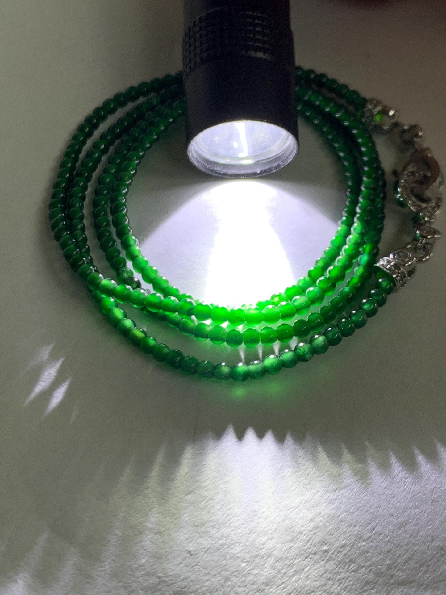 Natural Grade A Guatemalan Icy Translucent Vibrant Green Jade Jadeite Petite Beads Beaded Necklace 2.4mm 21.5" 7g 天然冰危绿翡翠小圆珠项链 XWL272
