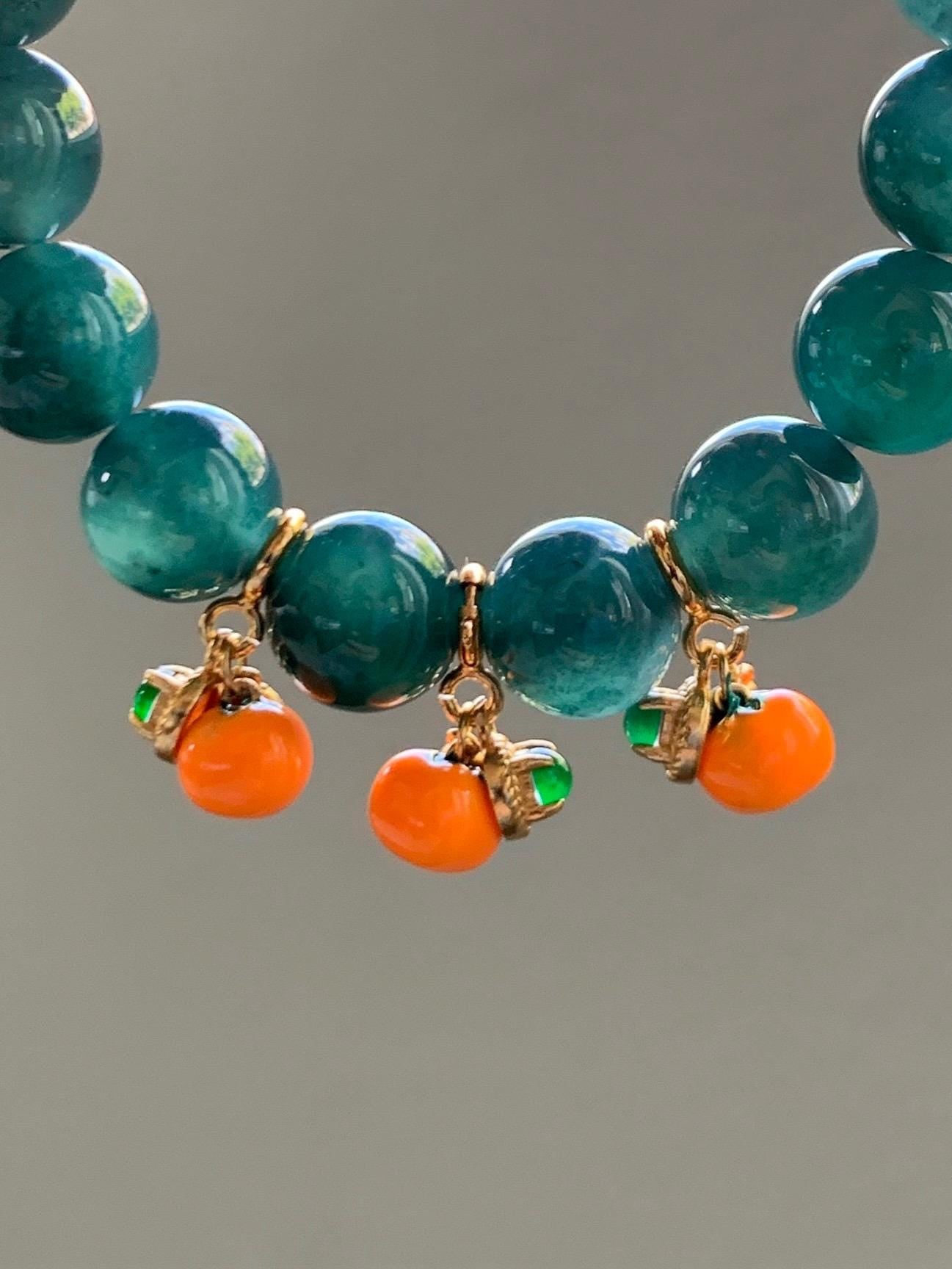 Natural Grade A Guatemalan Icy Translucent Vibrant Green Jade Jadeite Enamel Petite Persimmon Charm Pendant Sterling Silver WLDL44-P