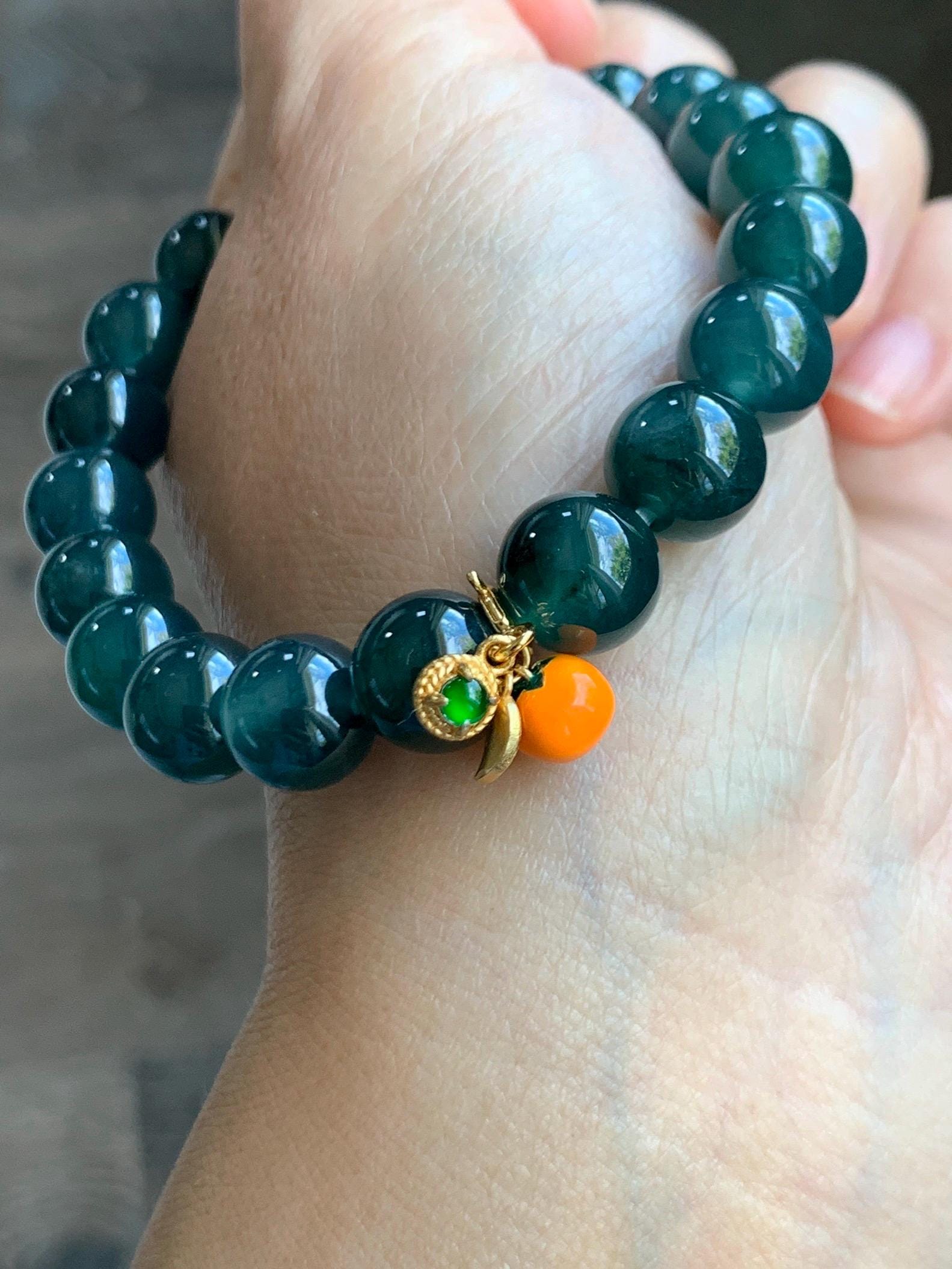 Natural Grade A Guatemalan Icy Translucent Vibrant Green Jade Jadeite Enamel Petite Persimmon Charm Pendant Sterling Silver WLDL44-P