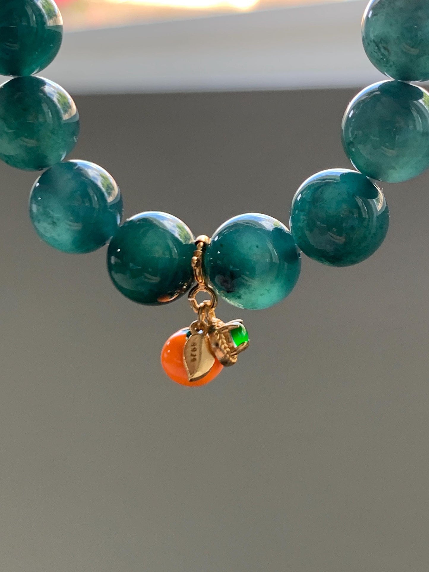 Natural Grade A Guatemalan Icy Translucent Vibrant Green Jade Jadeite Enamel Petite Persimmon Charm Pendant Sterling Silver WLDL44-P