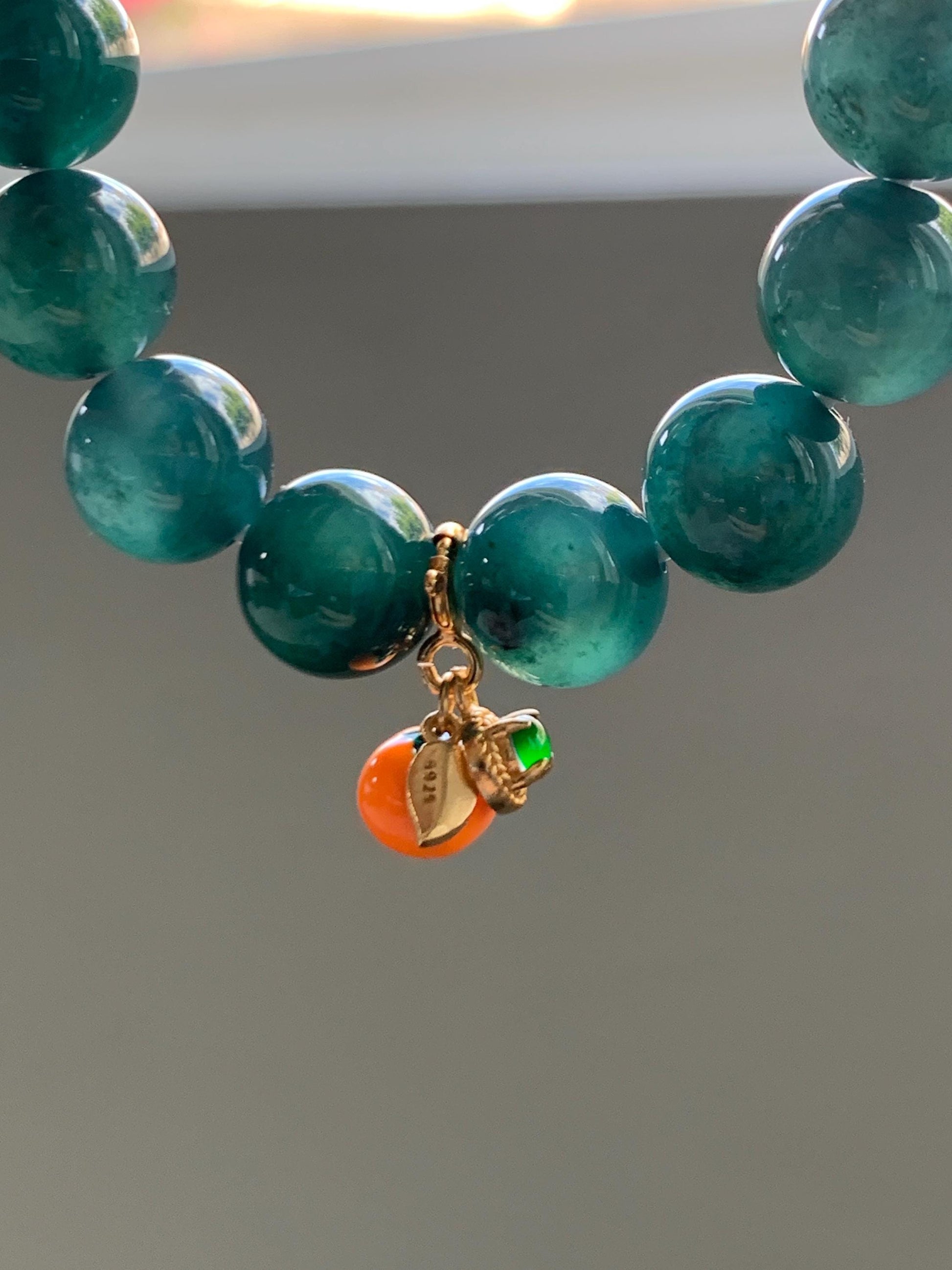 Natural Grade A Guatemalan Icy Translucent Vibrant Green Jade Jadeite Enamel Petite Persimmon Charm Pendant Sterling Silver WLDL44-P