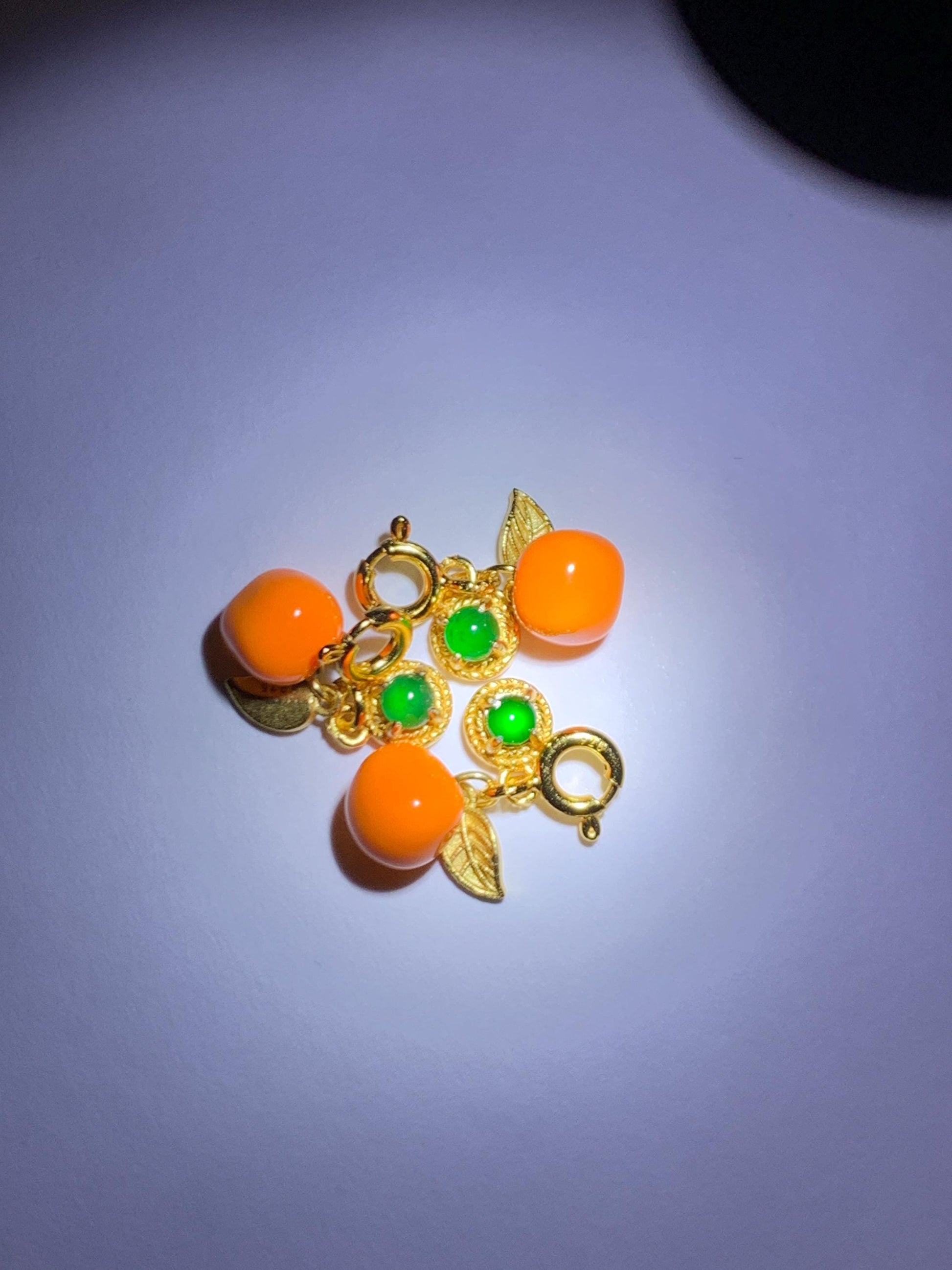 Natural Grade A Guatemalan Icy Translucent Vibrant Green Jade Jadeite Enamel Petite Persimmon Charm Pendant Sterling Silver WLDL44-P