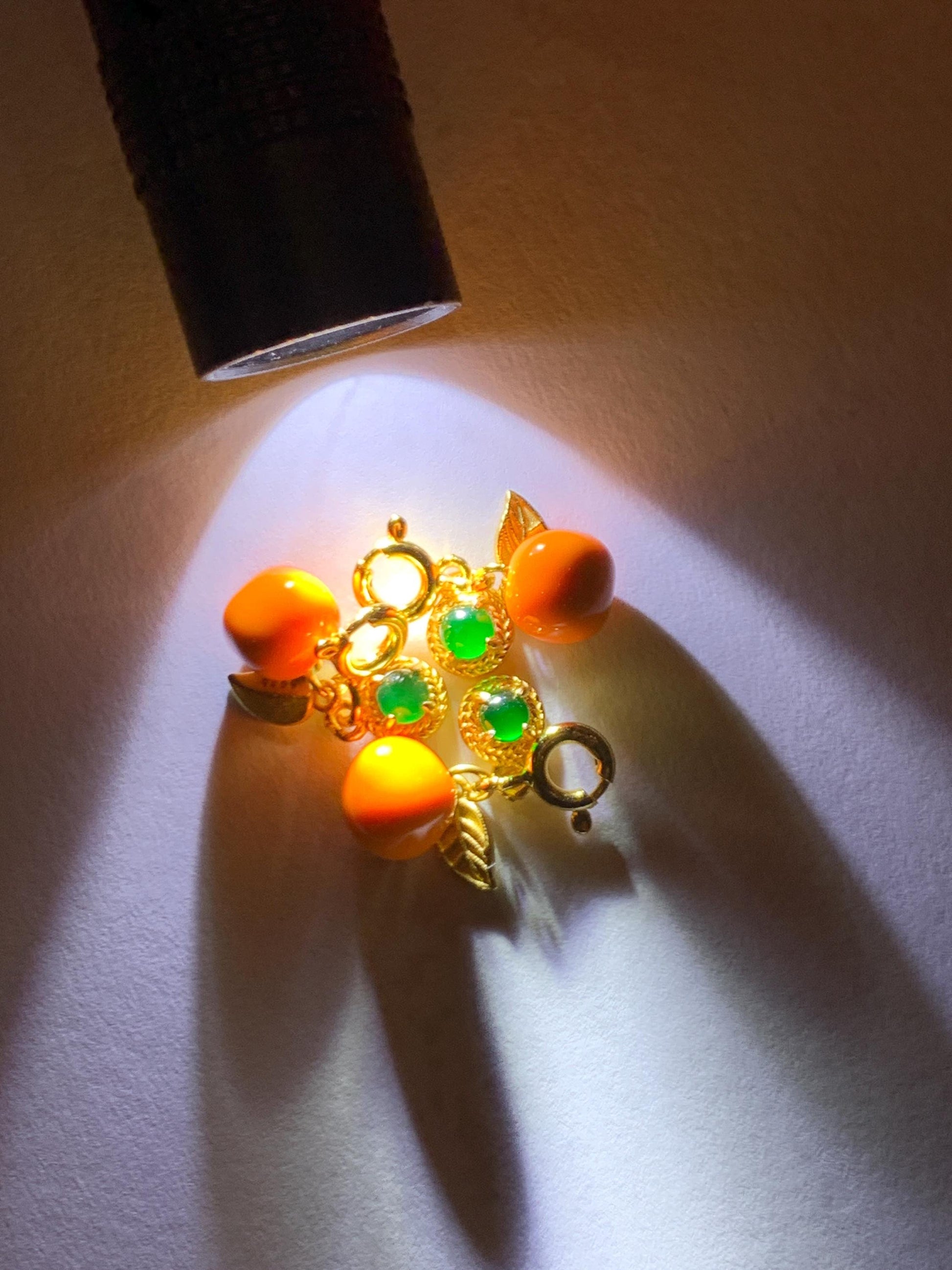 Natural Grade A Guatemalan Icy Translucent Vibrant Green Jade Jadeite Enamel Petite Persimmon Charm Pendant Sterling Silver WLDL44-P