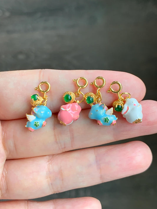 Natural Grade A Guatemalan Icy Translucent Vibrant Green Jade Jadeite Enamel Petite Rabbit or Unicorn Charm Pendant Sterling Silver WLDL44-A