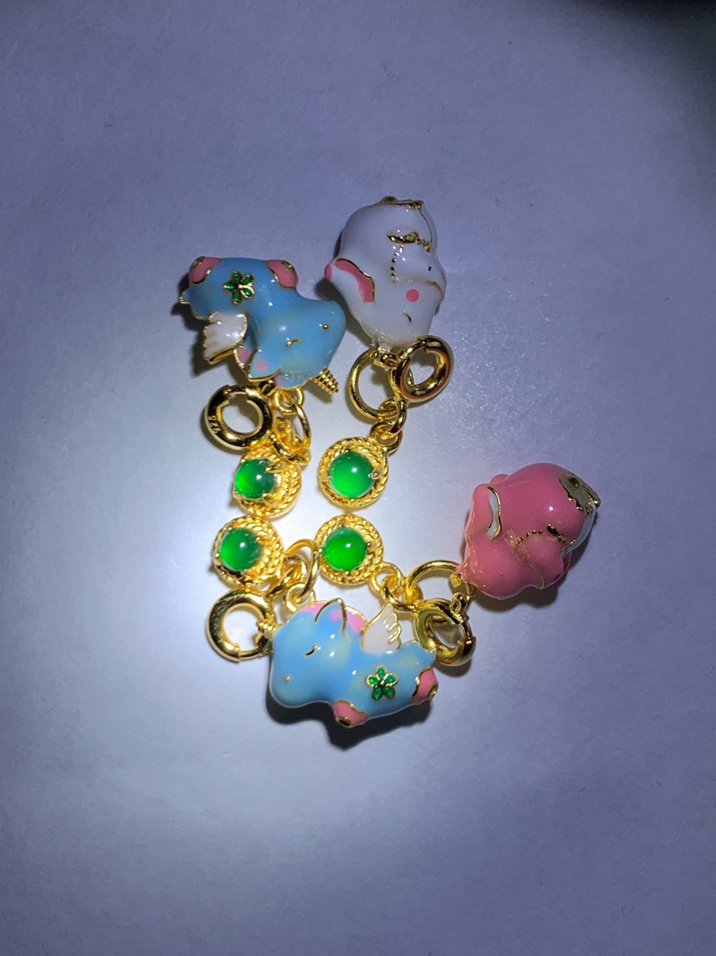 Natural Grade A Guatemalan Icy Translucent Vibrant Green Jade Jadeite Enamel Petite Rabbit or Unicorn Charm Pendant Sterling Silver WLDL44-A