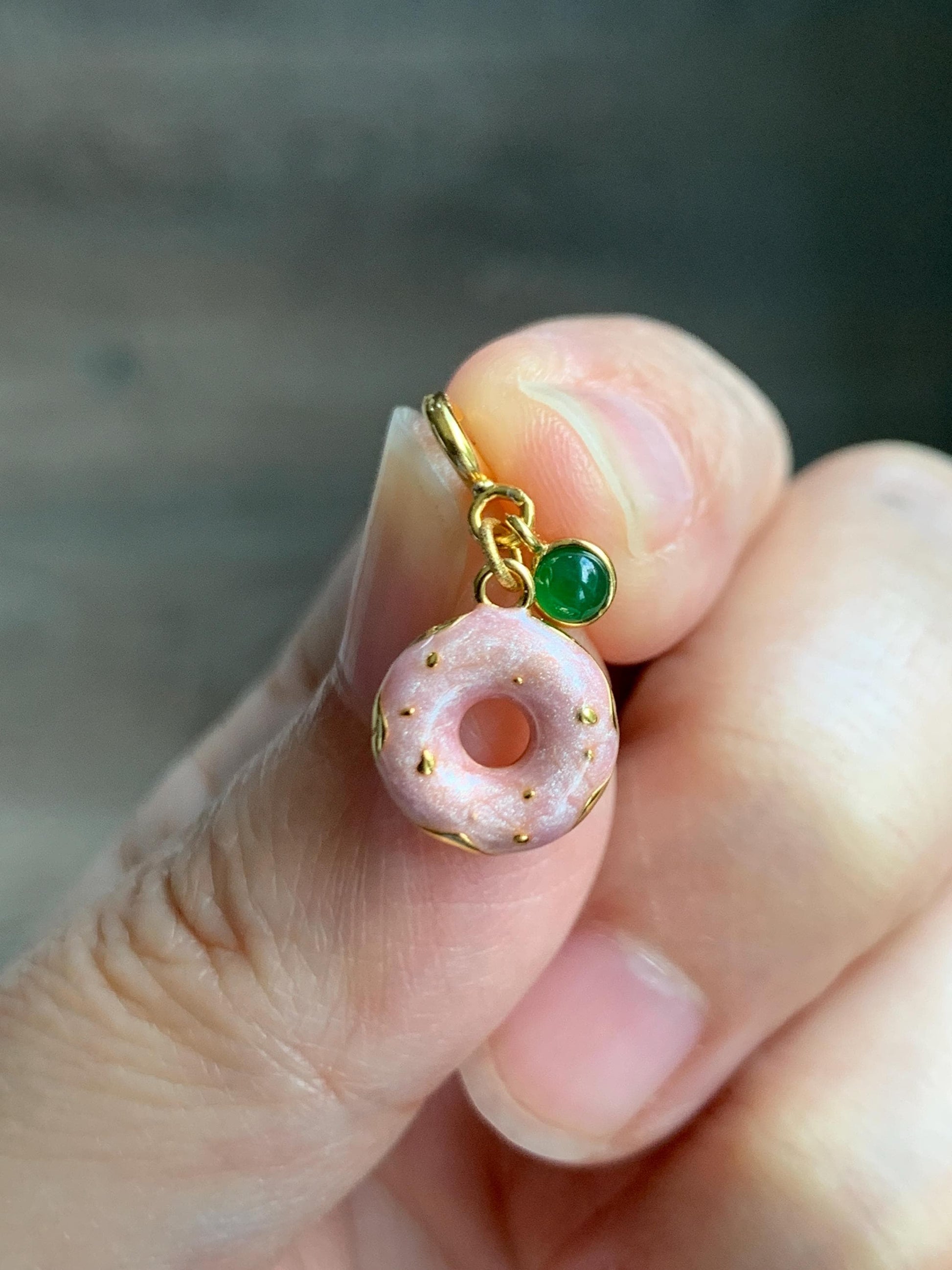 Natural Grade A Guatemalan Icy Translucent Vibrant Green Jade Jadeite Enamel Petite Donut Charm Pendant Sterling Silver WLDL44-D