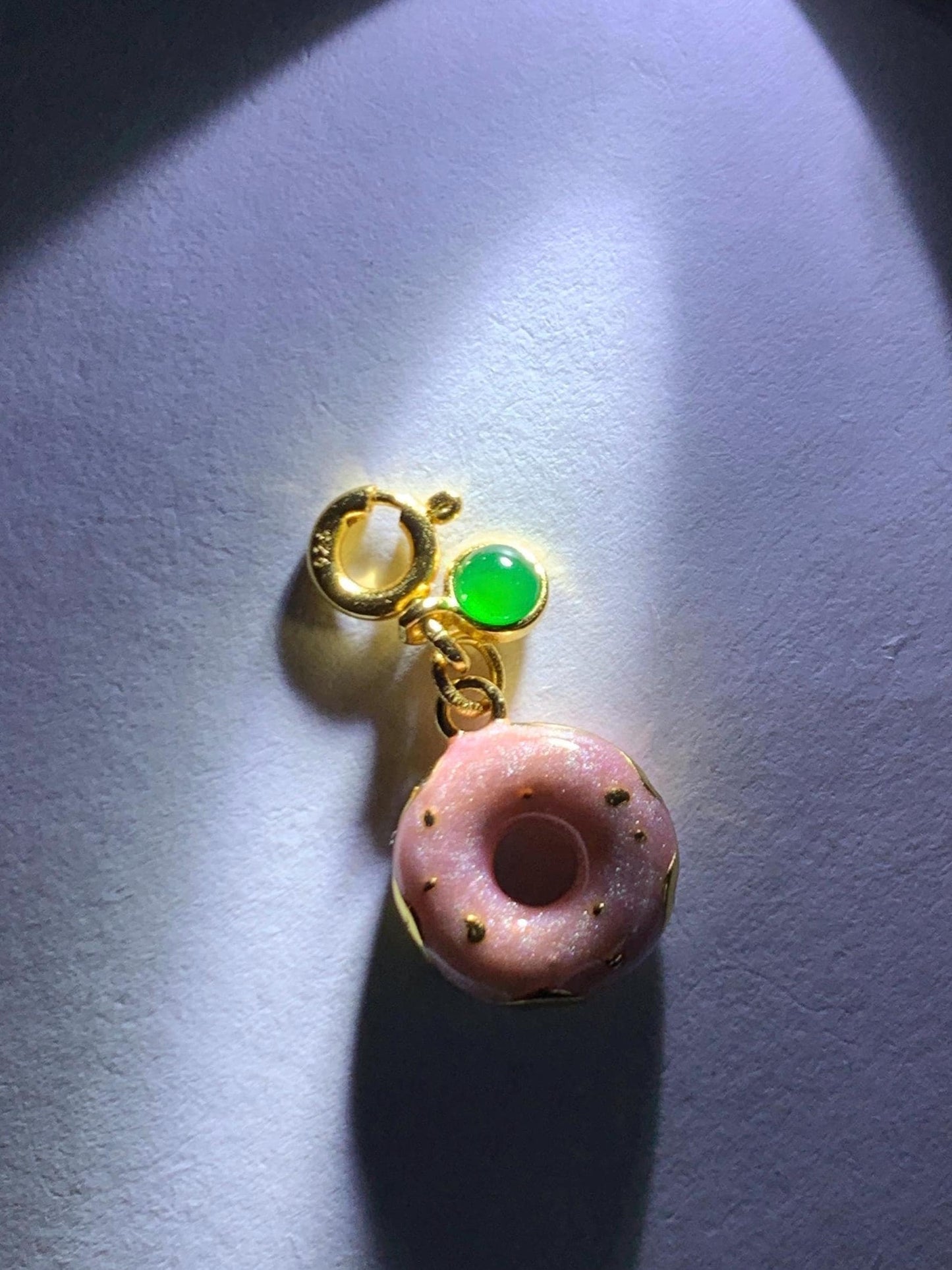 Natural Grade A Guatemalan Icy Translucent Vibrant Green Jade Jadeite Enamel Petite Donut Charm Pendant Sterling Silver WLDL44-D