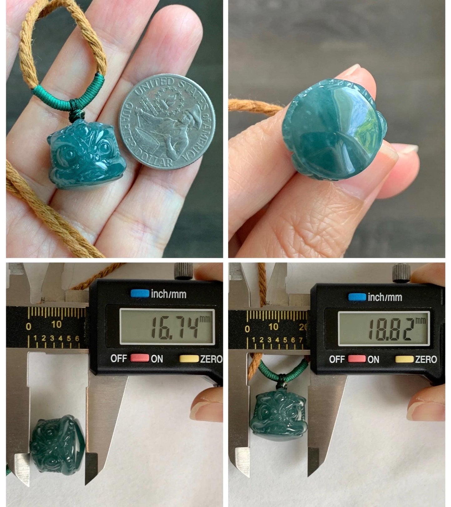 Natural Grade A Guatemalan Icy Translucent Dark Teal Blue Jade Jadeite Dancing Lion Pendant Rope Necklace 26” 12g 天然冰危深蓝绿翡翠醒狮吊坠 XSH140A