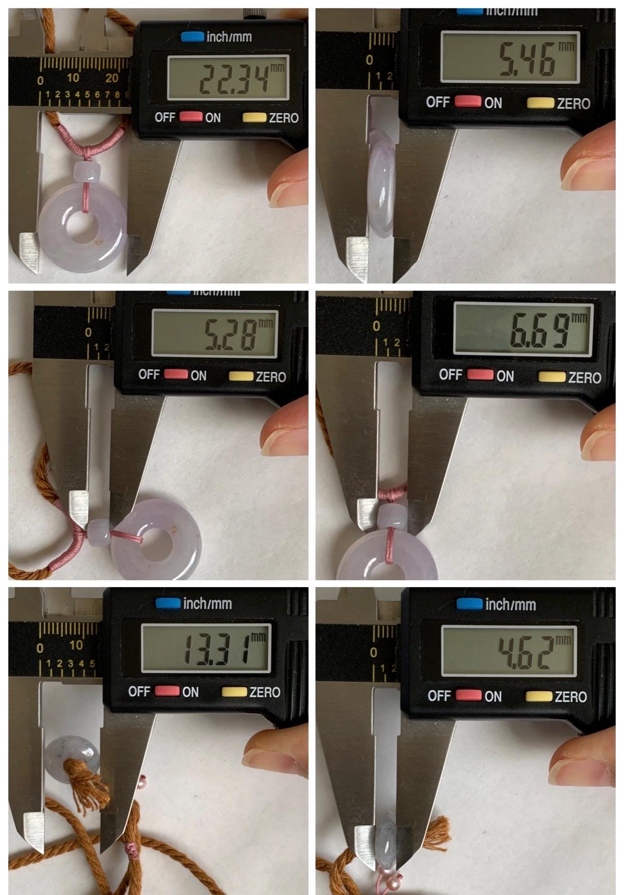 Natural Grade A Icy Translucent Jade Jadeite Ping An Kou Donut Pastel Blush Undertone Pendant Rope Necklace 18.5” 8g 天然冰粉底翡翠平安扣吊坠项链 FKM380