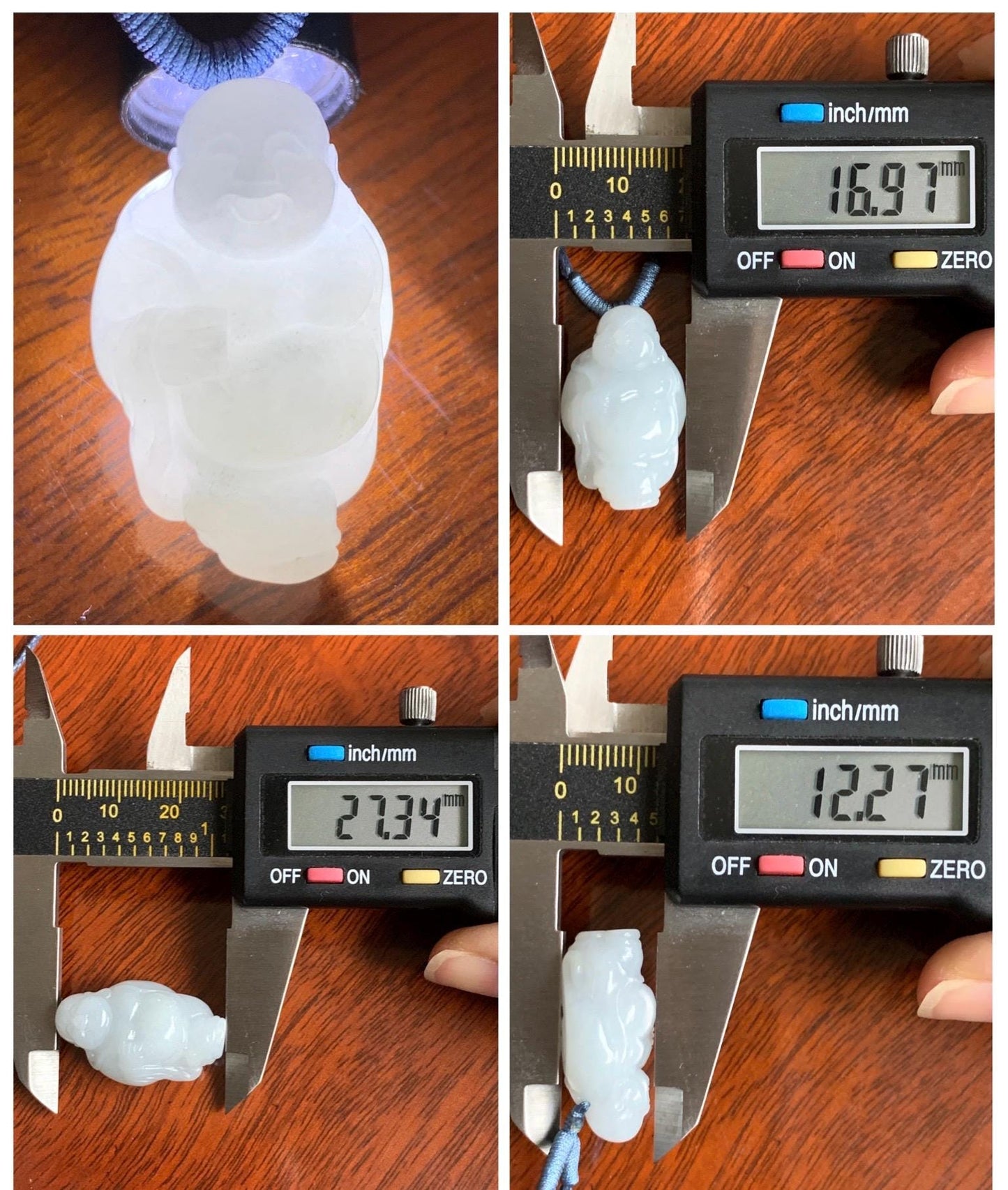 Natural Grade A Icy Translucent White Pastel Blue Undertone Jade Jadeite XiaoYao Buddha Pendant Rope Necklace 26” 9g 天然冰细糯浅蓝底翡翠逍遥佛公吊坠 XYF80A