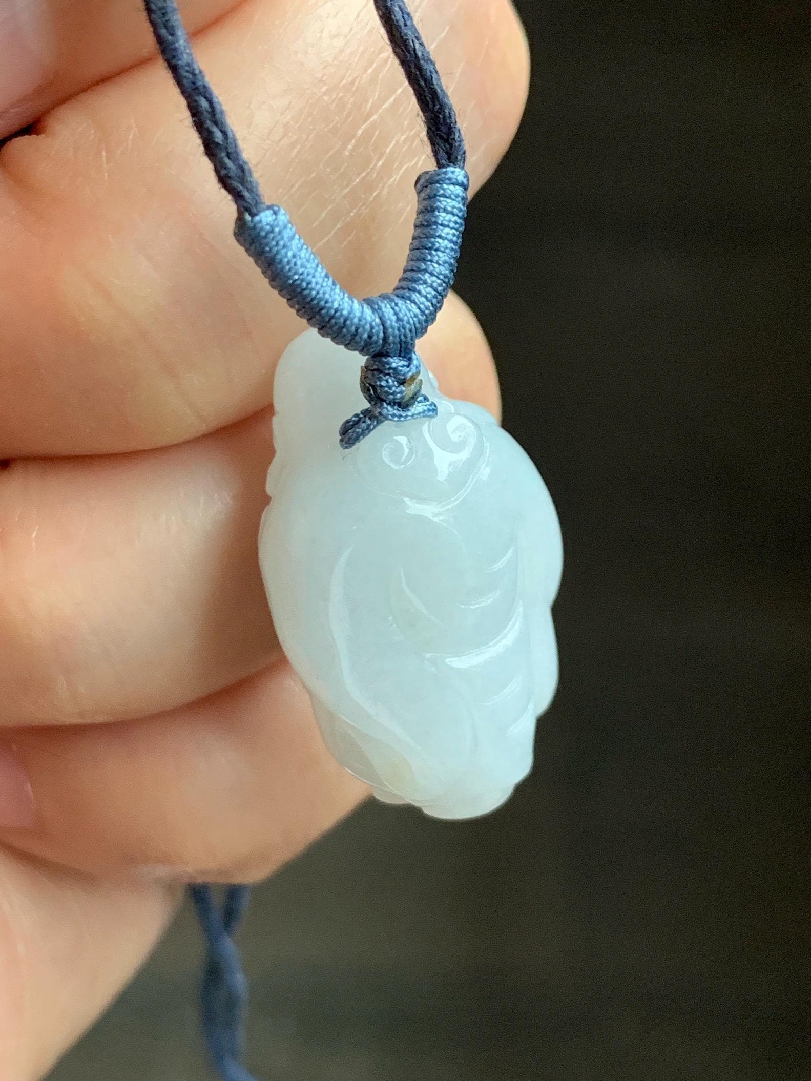 Natural Grade A Icy Translucent White Pastel Blue Undertone Jade Jadeite XiaoYao Buddha Pendant Rope Necklace 26” 9g 天然冰细糯浅蓝底翡翠逍遥佛公吊坠 XYF80A