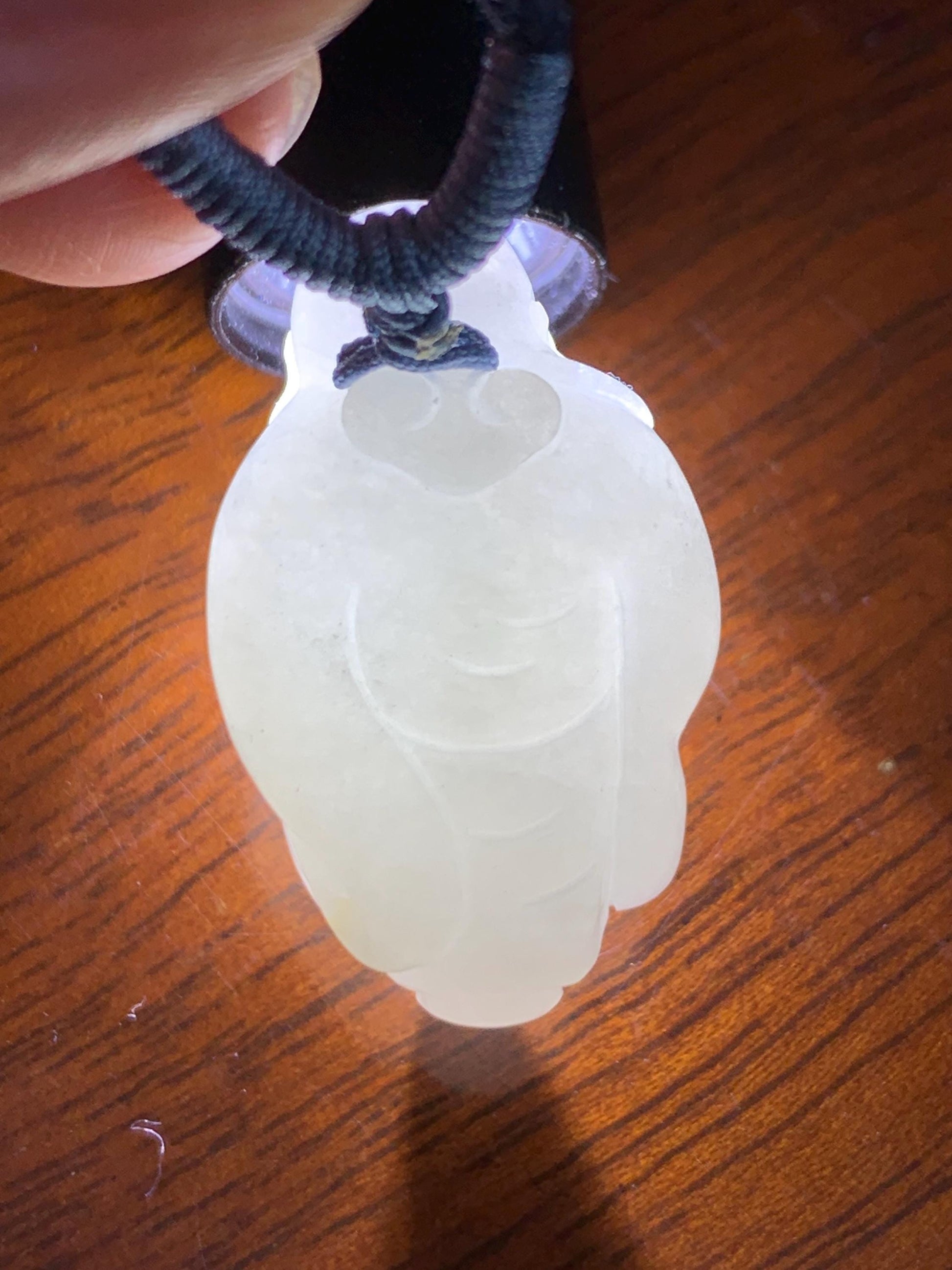 Natural Grade A Icy Translucent White Pastel Blue Undertone Jade Jadeite XiaoYao Buddha Pendant Rope Necklace 26” 9g 天然冰细糯浅蓝底翡翠逍遥佛公吊坠 XYF80A