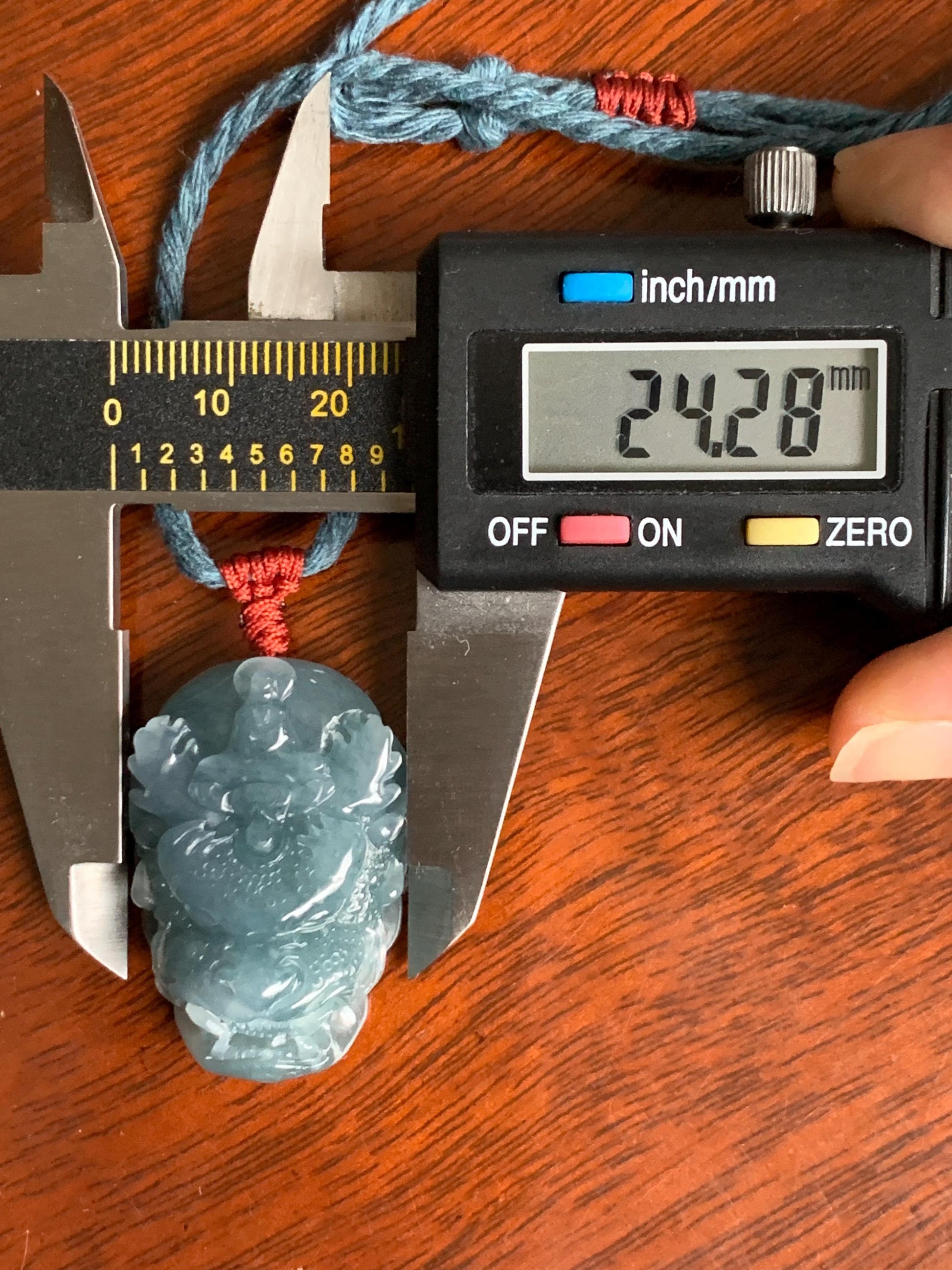 Natural Grade A Guatemalan Icy Translucent Dusty Blue Jade Jadeite Carved Dragon Wudao Pendant Rope Necklace 26" 19g 天然冰危蓝翡翠精工龙头吾道吊坠 WLL440R