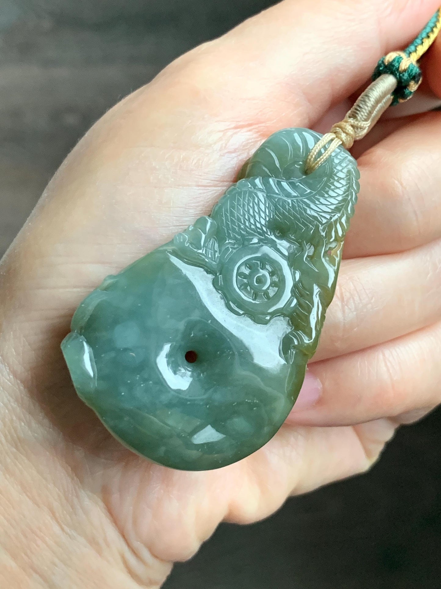 Certified Natural Grade A Guatemalan Icy Tea Yellow Jade Jadeite Carved Dragon Ping An Kou Donut Pendant Rope Necklace 天然冰危茶黄翡翠盘龙平安扣吊坠 202