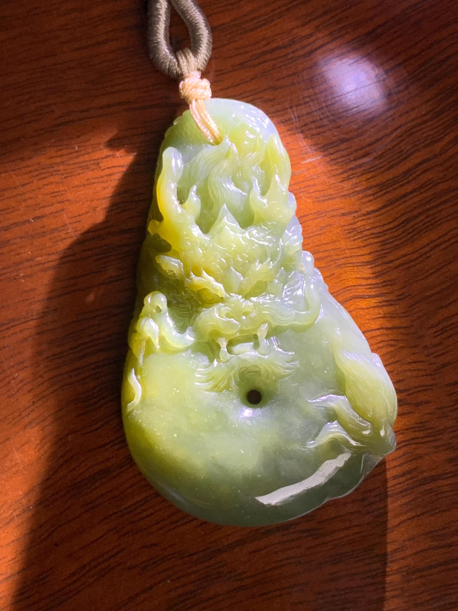 Certified Natural Grade A Guatemalan Icy Tea Yellow Jade Jadeite Carved Dragon Ping An Kou Donut Pendant Rope Necklace 天然冰危茶黄翡翠盘龙平安扣吊坠 202
