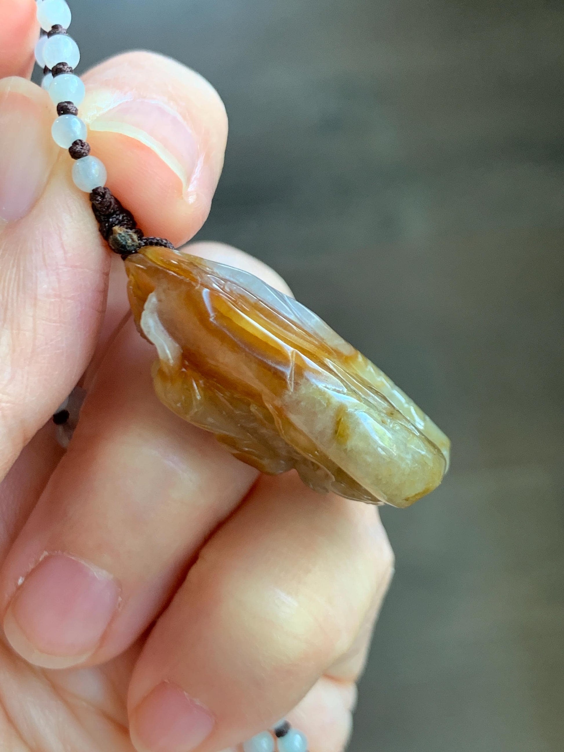 Natural Grade A Icy Translucent Yellow Jade Jadeite Carved Dragon Pendant Beaded Necklace Sterling Silver 22” 23g 天然冰黄翡翠龙牌吊坠珠链项链 HFL220