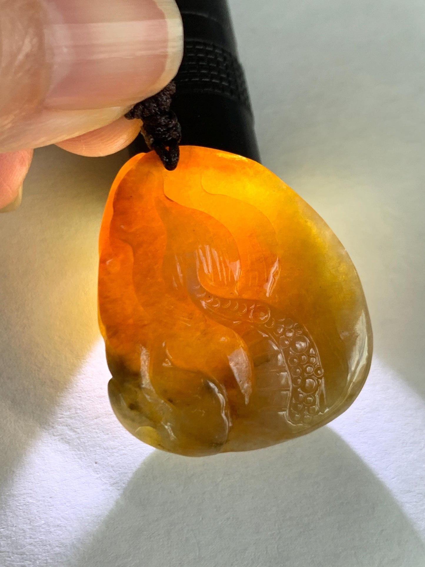 Natural Grade A Icy Translucent Yellow Jade Jadeite Carved Dragon Pendant Beaded Necklace Sterling Silver 22” 23g 天然冰黄翡翠龙牌吊坠珠链项链 HFL220