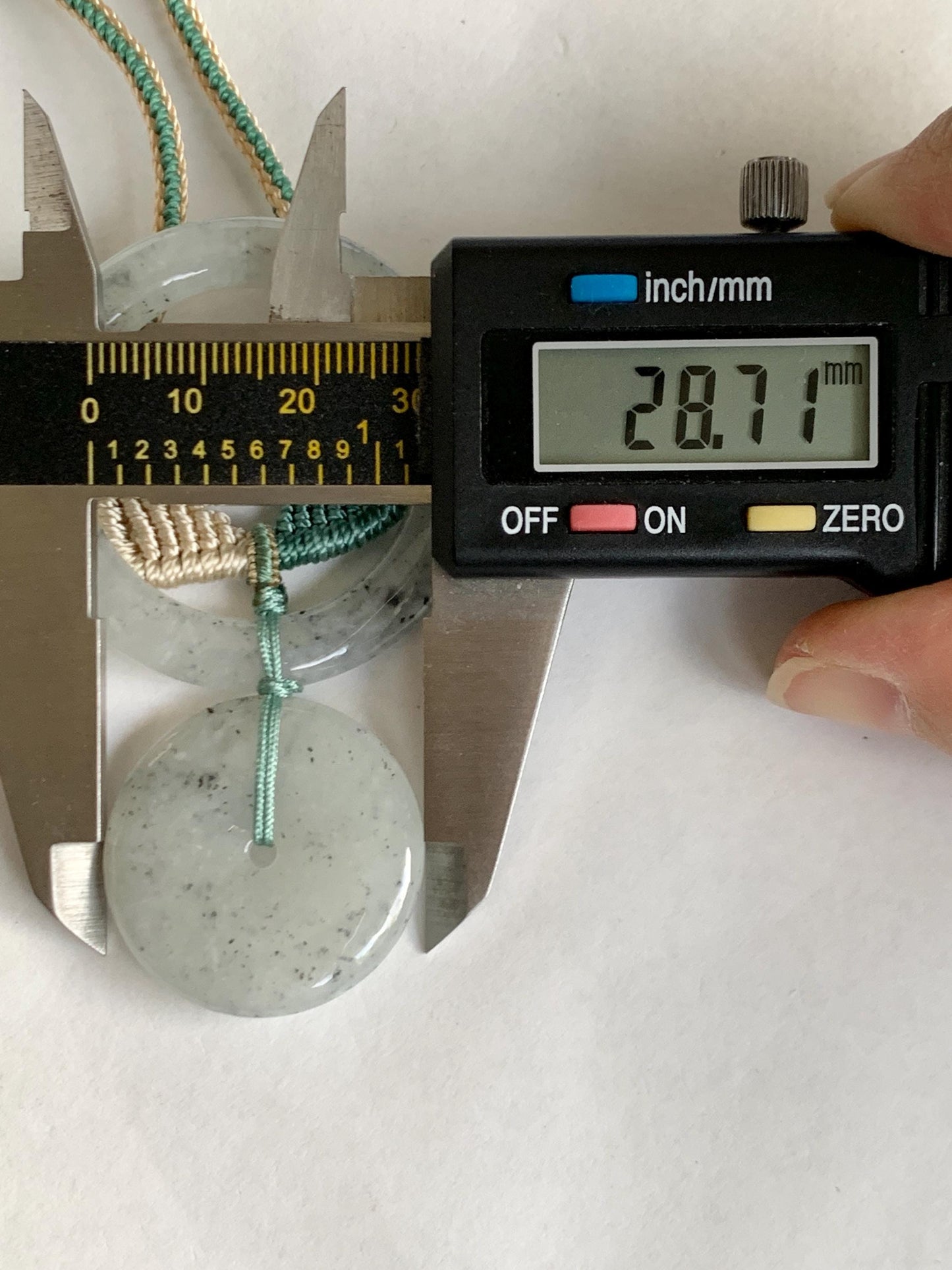 Natural Grade A Icy Highly Translucent Light Wuji Jade Jadeite Mother-Child Ping An Kou Donut Pendant Rope Necklace 26” 天然冰胶乌鸡翡翠子母扣吊坠WJZM230