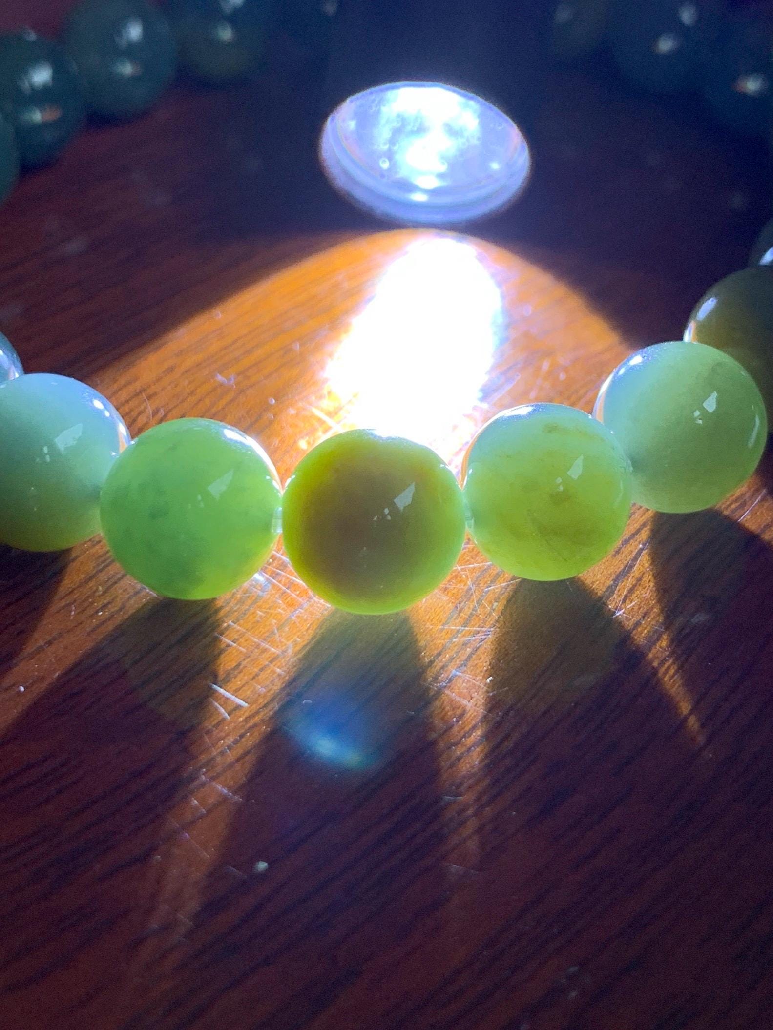 Natural Grade A Guatemalan Icy Translucent Dark Teal Yellow Marbled Jade Jadeite Beaded Bracelet Stretchy 9.7mm 7.75" 天然冰危飘黄翡翠圆珠手串 WLH330