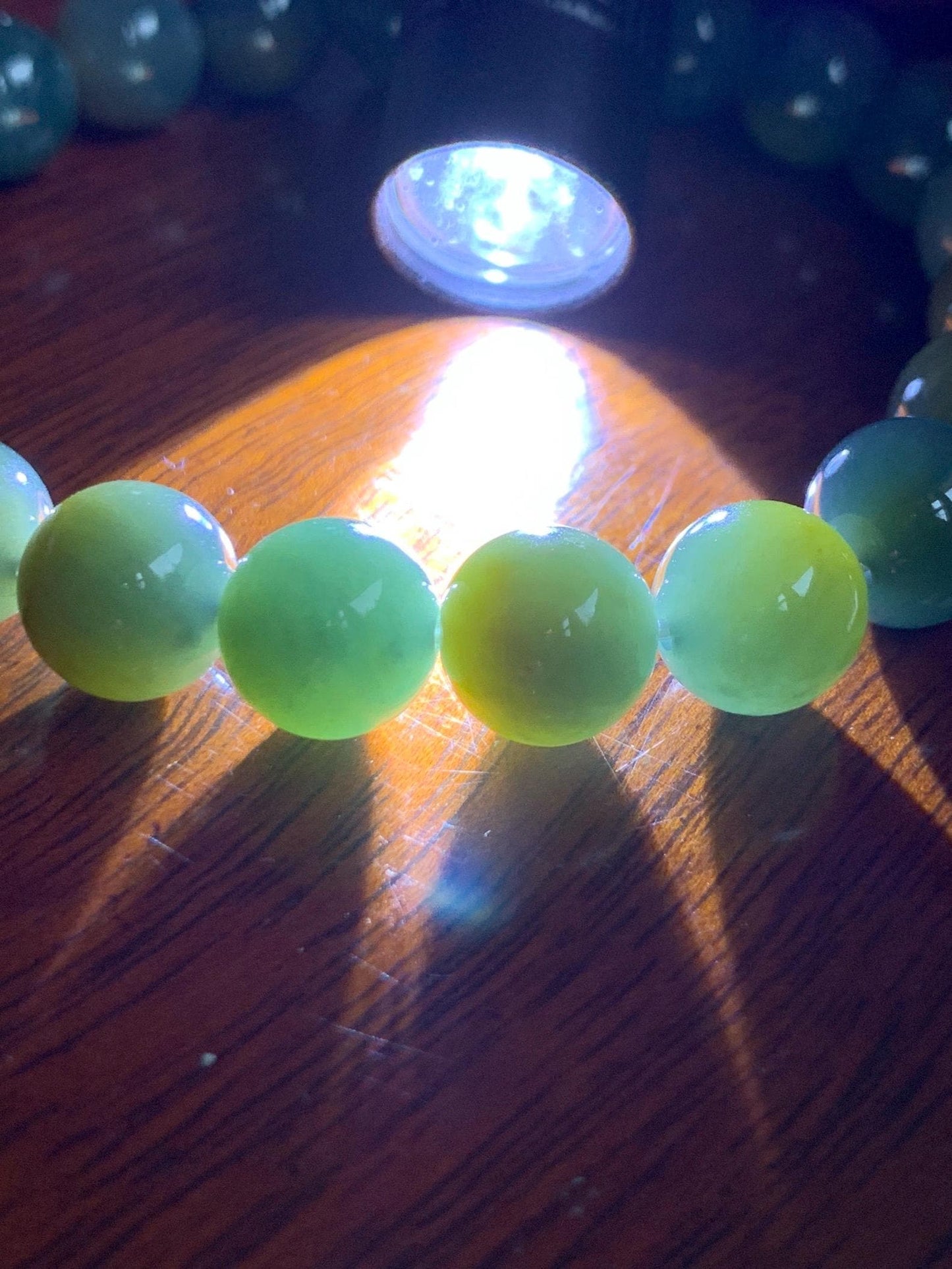 Natural Grade A Guatemalan Icy Translucent Dark Teal Yellow Marbled Jade Jadeite Beaded Bracelet Stretchy 9.7mm 7.75" 天然冰危飘黄翡翠圆珠手串 WLH330