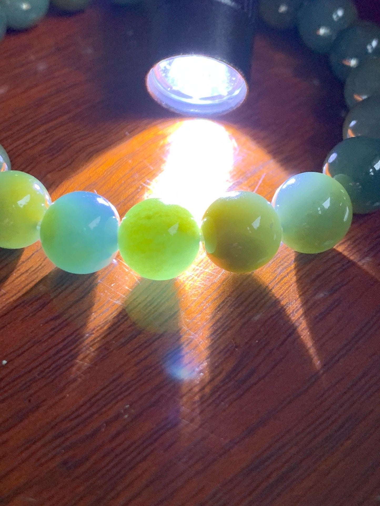 Natural Grade A Guatemalan Icy Translucent Dark Teal Yellow Marbled Jade Jadeite Beaded Bracelet Stretchy 9.7mm 7.75" 天然冰危飘黄翡翠圆珠手串 WLH330