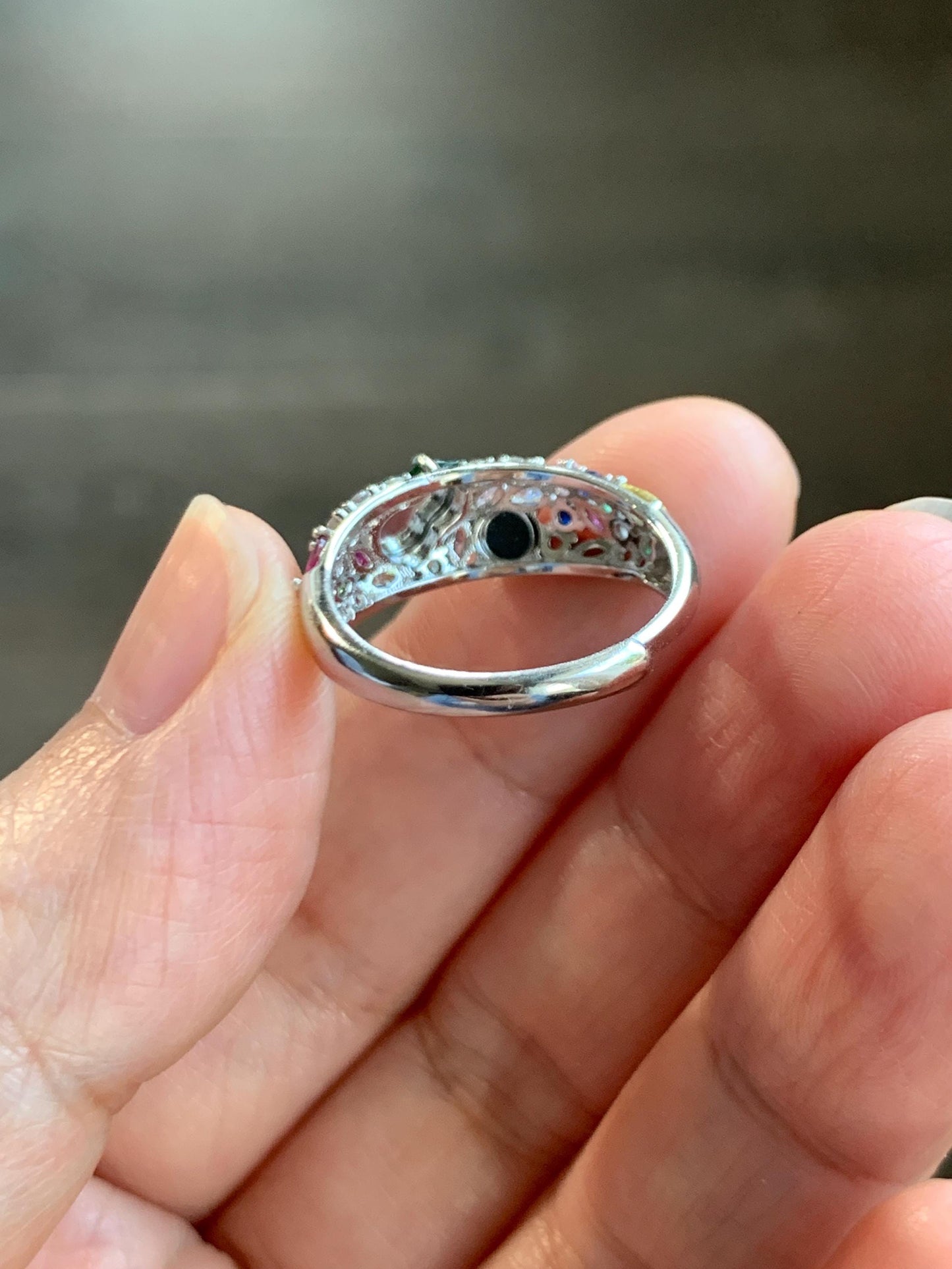 Natural Grade A Guatemalan Icy Translucent Vibrant Green Jade Jadeite Gourd Hulu Band Ring Sterling Silver Size 7 天然冰危绿翡翠花开富贵银镶戒指 HKFL98