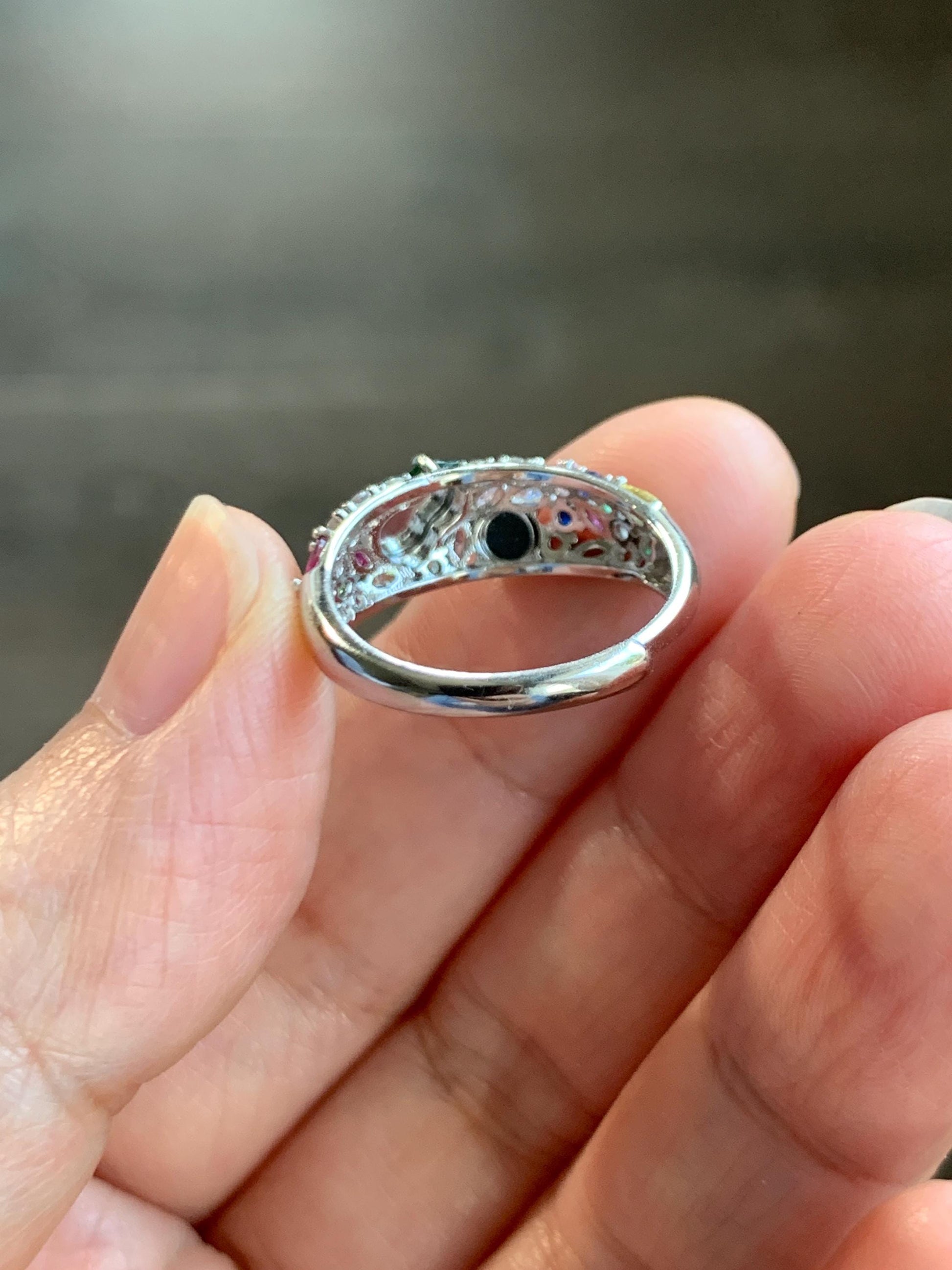 Natural Grade A Guatemalan Icy Translucent Vibrant Green Jade Jadeite Gourd Hulu Band Ring Sterling Silver Size 7 天然冰危绿翡翠花开富贵银镶戒指 HKFL98