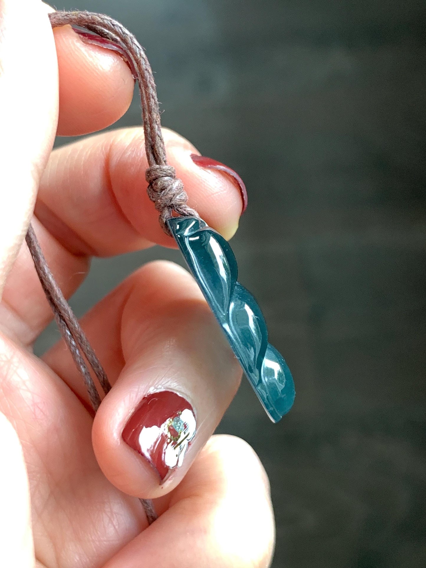 Natural Grade A Guatemalan Icy Translucent Dark Teal Blue Jade Jadeite Carved Leaf Pendant Rope Necklace 25” 7g 天然老种冰危深蓝水翡翠大叶有成吊坠 SLY99B