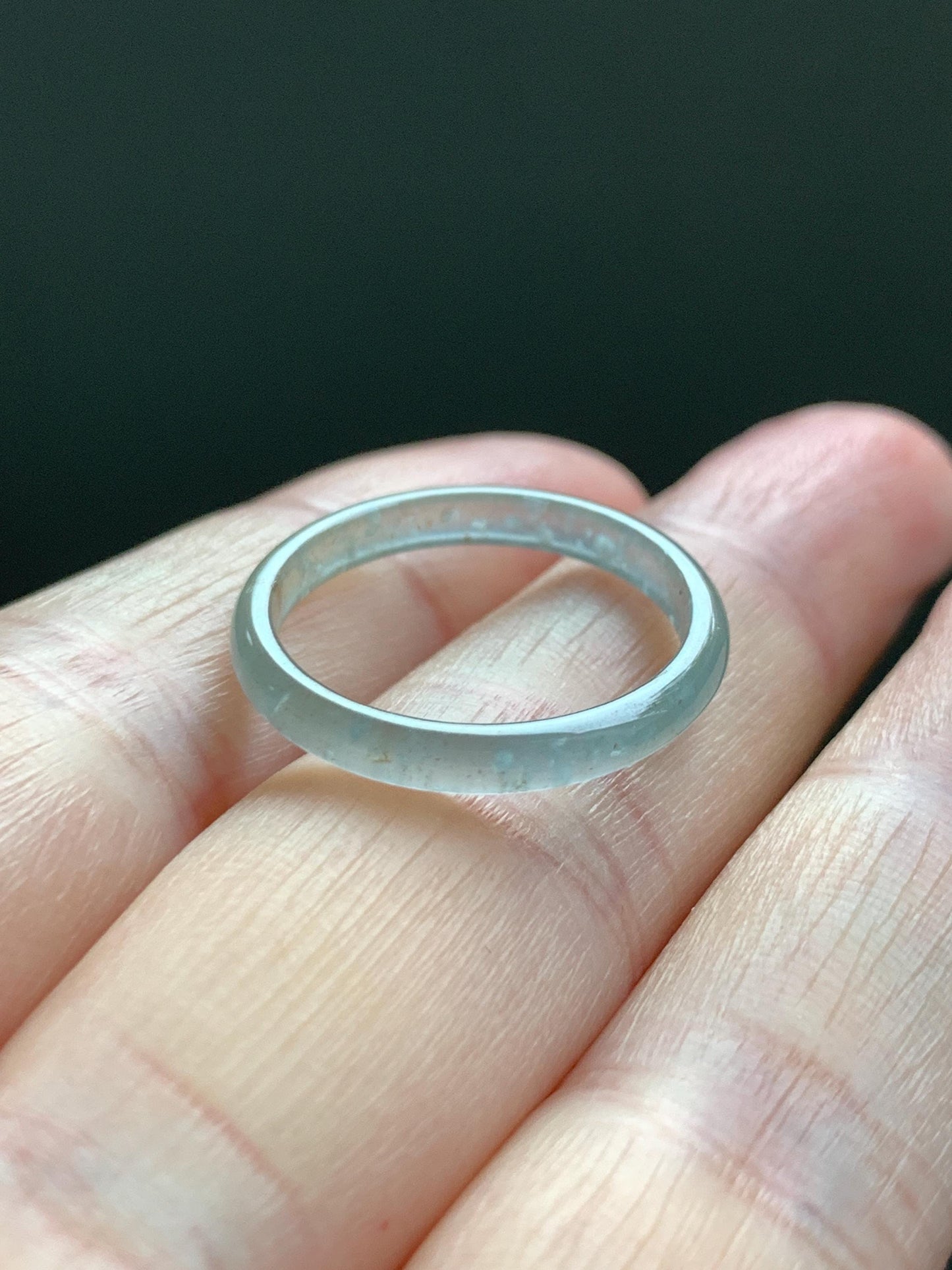 Natural Grade A Guatemalan Icy Highly Translucent Pastel Teal & Golden Marbled Jade Jadeite Band Ring Size 7.25 US 天然冰危起光晴底撒金翡翠戒圈 QSJ44A