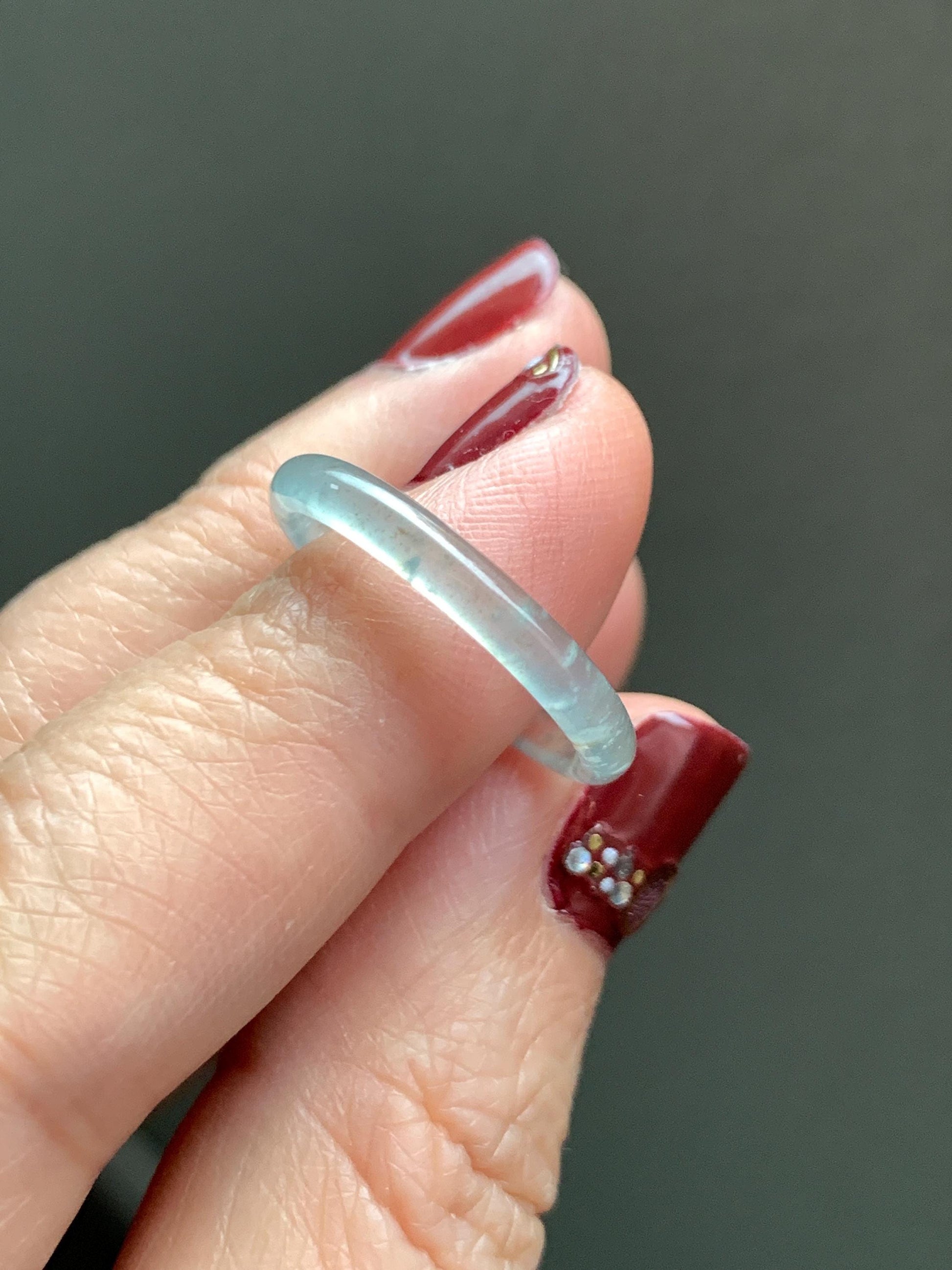 Natural Grade A Guatemalan Icy Highly Translucent Pastel Teal & Golden Marbled Jade Jadeite Band Ring Size 7.25 US 天然冰危起光晴底撒金翡翠戒圈 QSJ44A