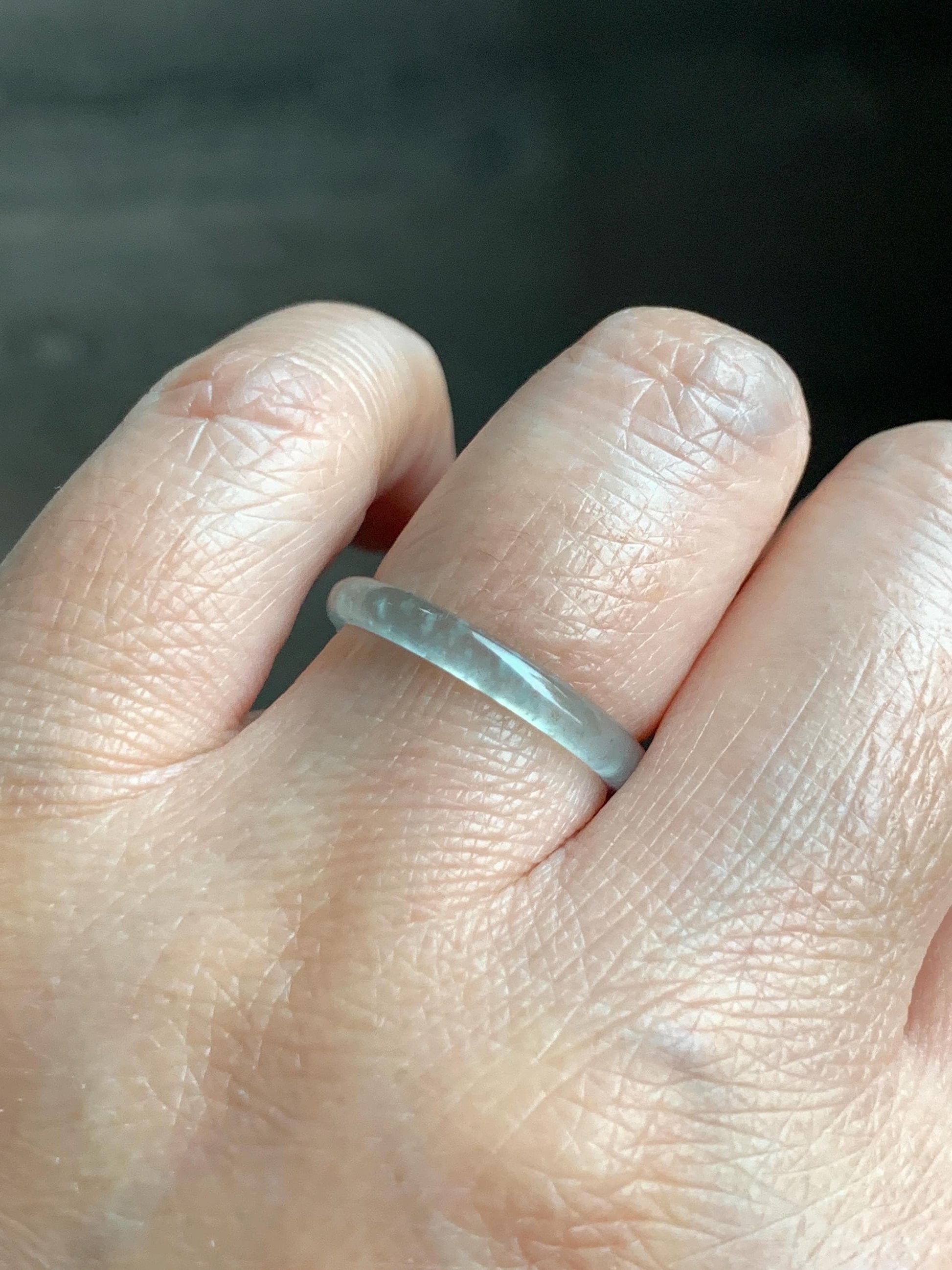 Natural Grade A Guatemalan Icy Highly Translucent Pastel Teal & Golden Marbled Jade Jadeite Band Ring Size 7.25 US 天然冰危起光晴底撒金翡翠戒圈 QSJ44A