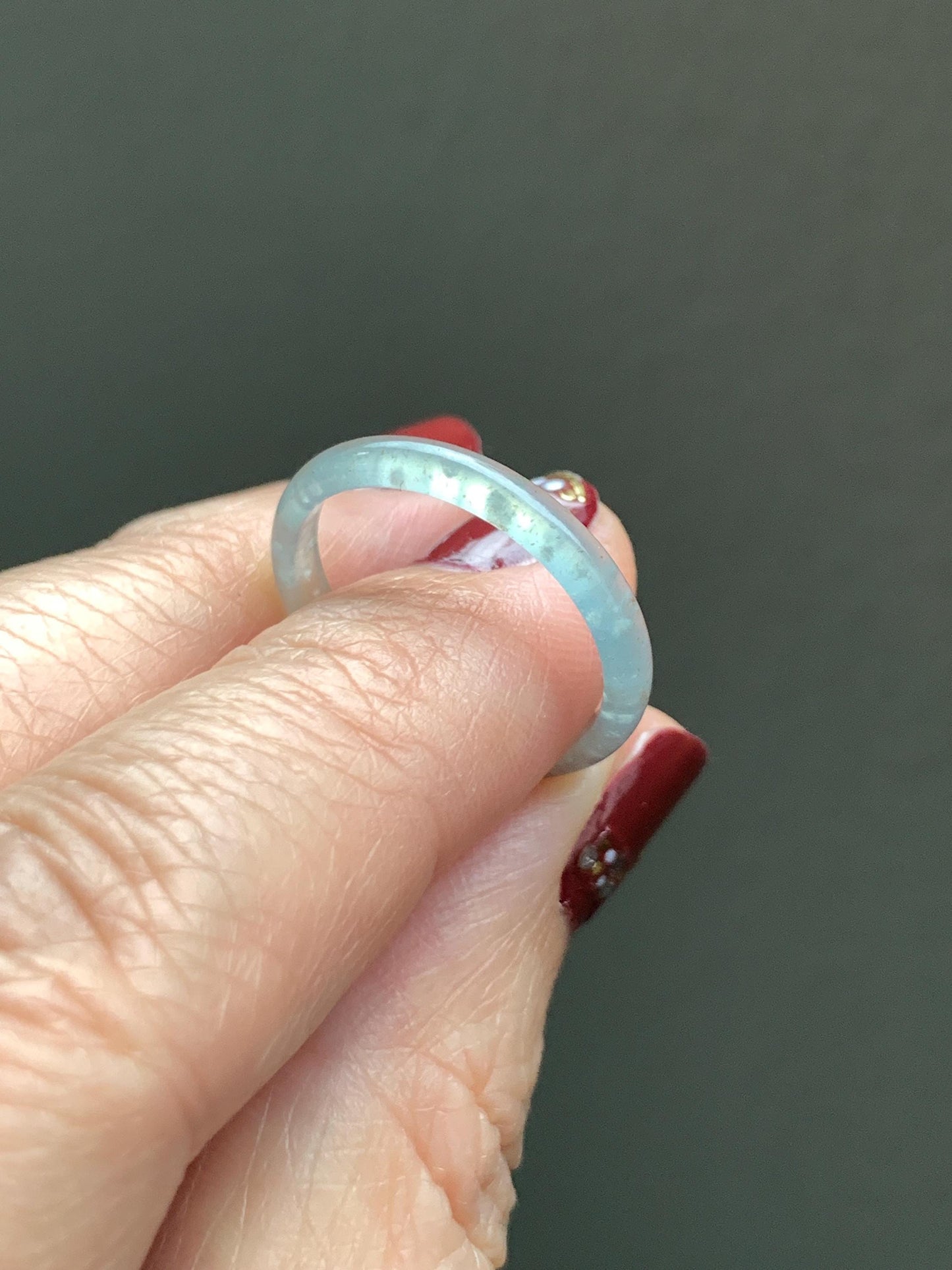 Natural Grade A Guatemalan Icy Highly Translucent Pastel Teal & Golden Marbled Jade Jadeite Band Ring Size 7.25 US 天然冰危起光晴底撒金翡翠戒圈 QSJ44A